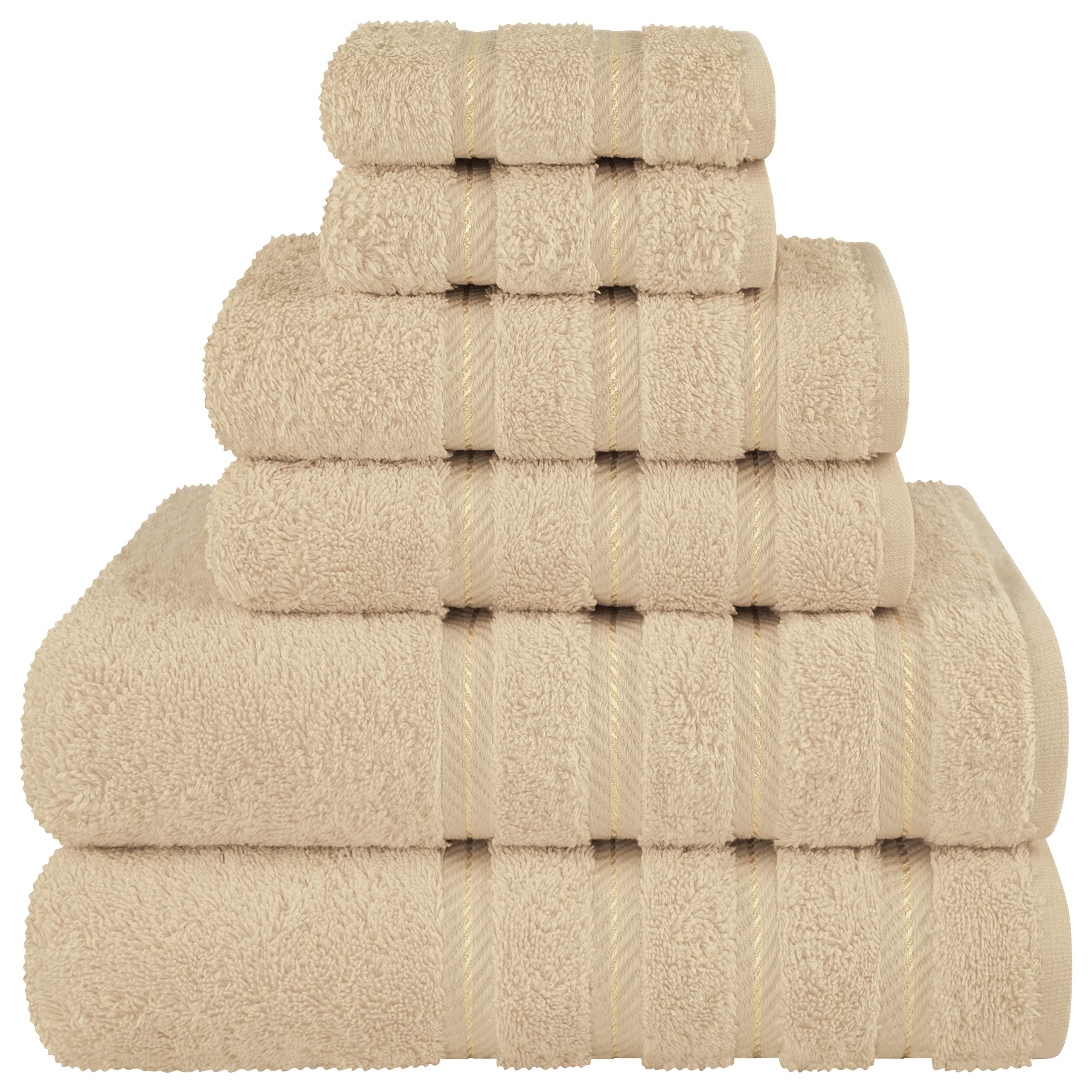 American Soft Linen 6 Piece Towel Set, 2 Bath Towels 2 Hand Towels 2 Washcloths, 100% Turkish Cotton Towels For Bathroom, Beige