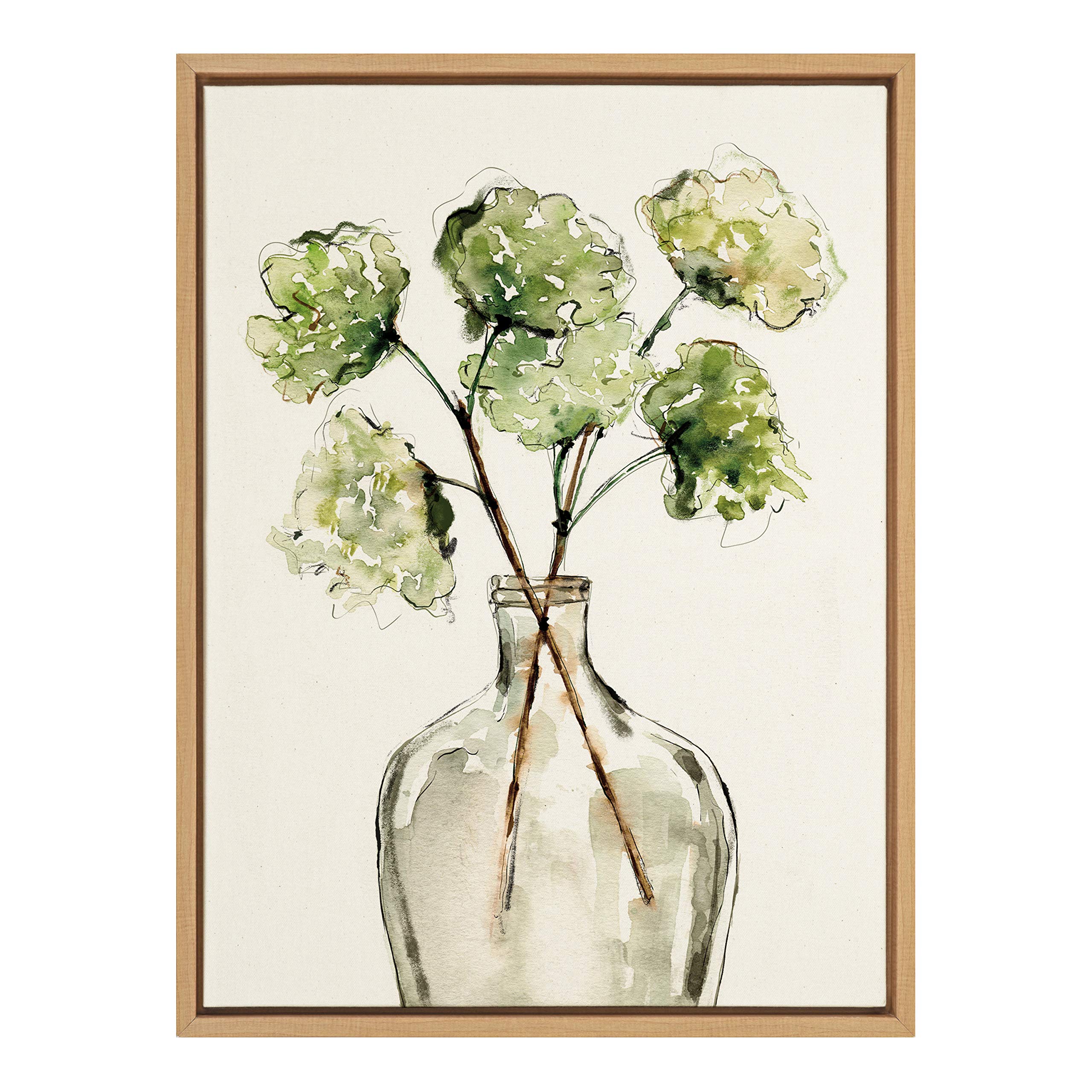 Kate And Laurel Sylvie Greenery Vase Framed Linen Textured Canvas Wall Art By Sara Berrenson, 18X24 Natural, Modern Nature Art F