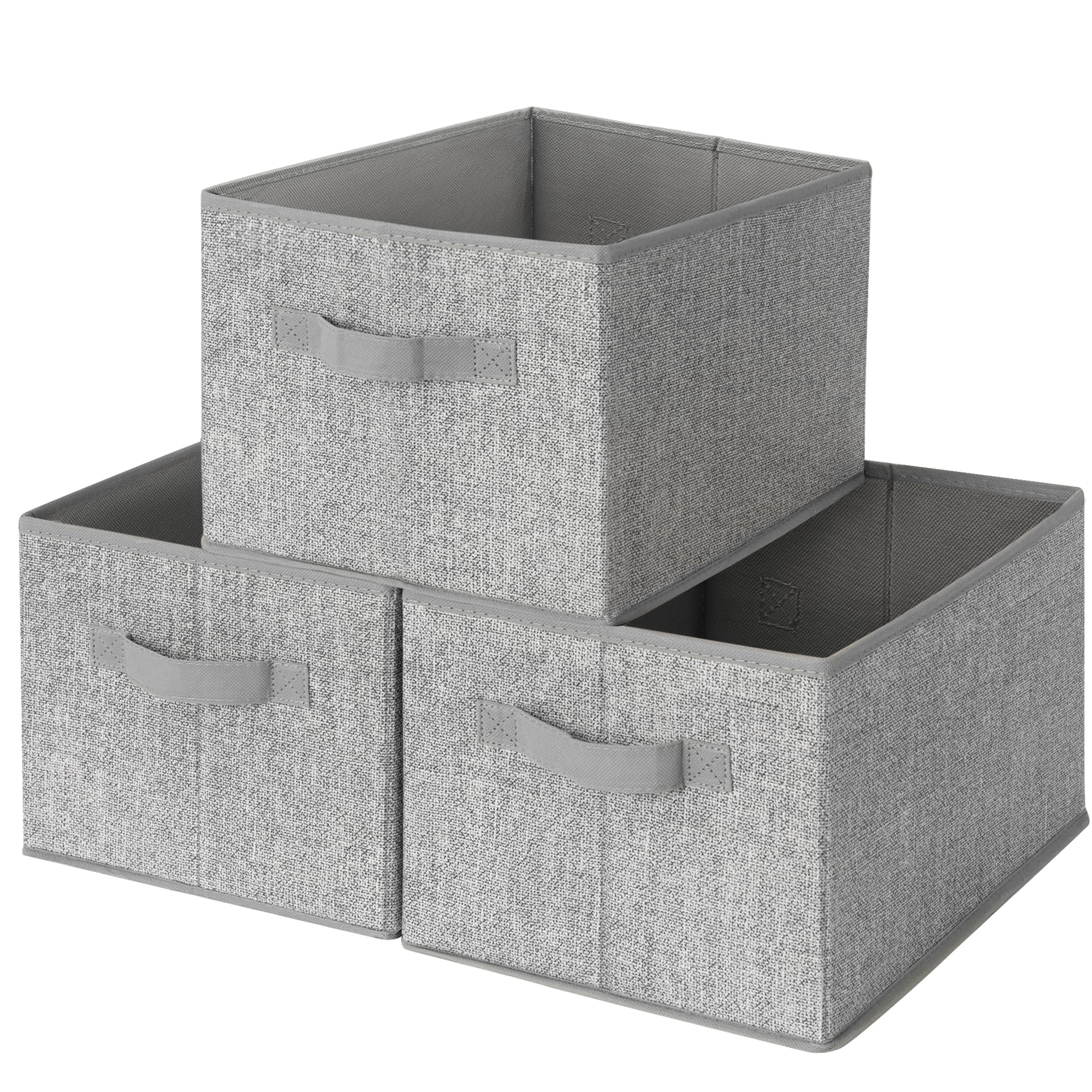 GRANNY SAYS Clothing Storage Bins for Closet with Handles  Foldable Rectangle Baskets  Fabric Containers Boxes for Organizing Shelves Bedroom  Gray  Large  3-Pack