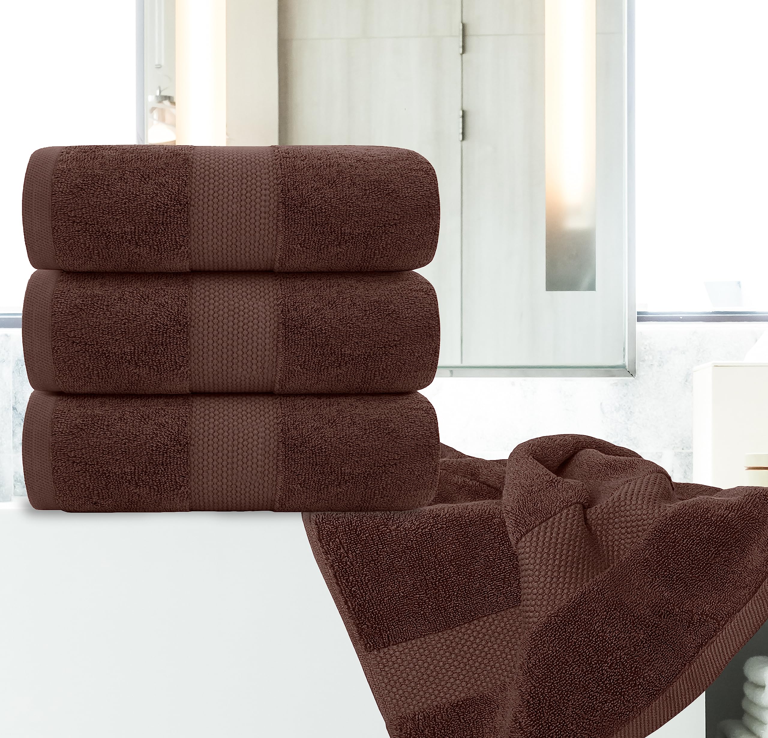 White Classic Luxury Bath Towels Large - Cotton Hotel spa Bathroom Towel 30x56  4 Pack  Brown