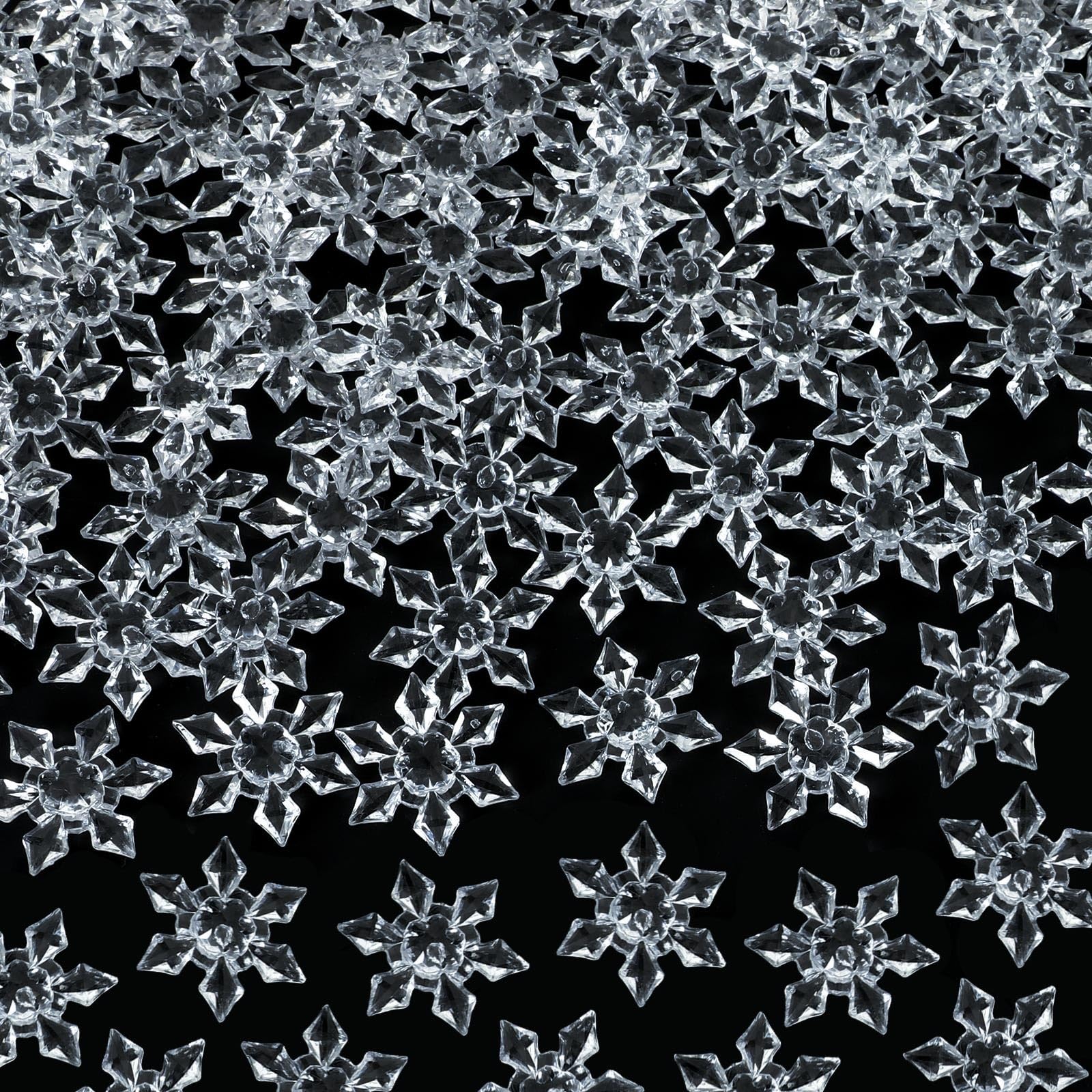 BOARDFEB 240Pcs Winter Acrylic Snowflake Ornaments, 3D Translucent Snowflake Crystals Gems Christmas Xmas Pendant Beads DIY Craf