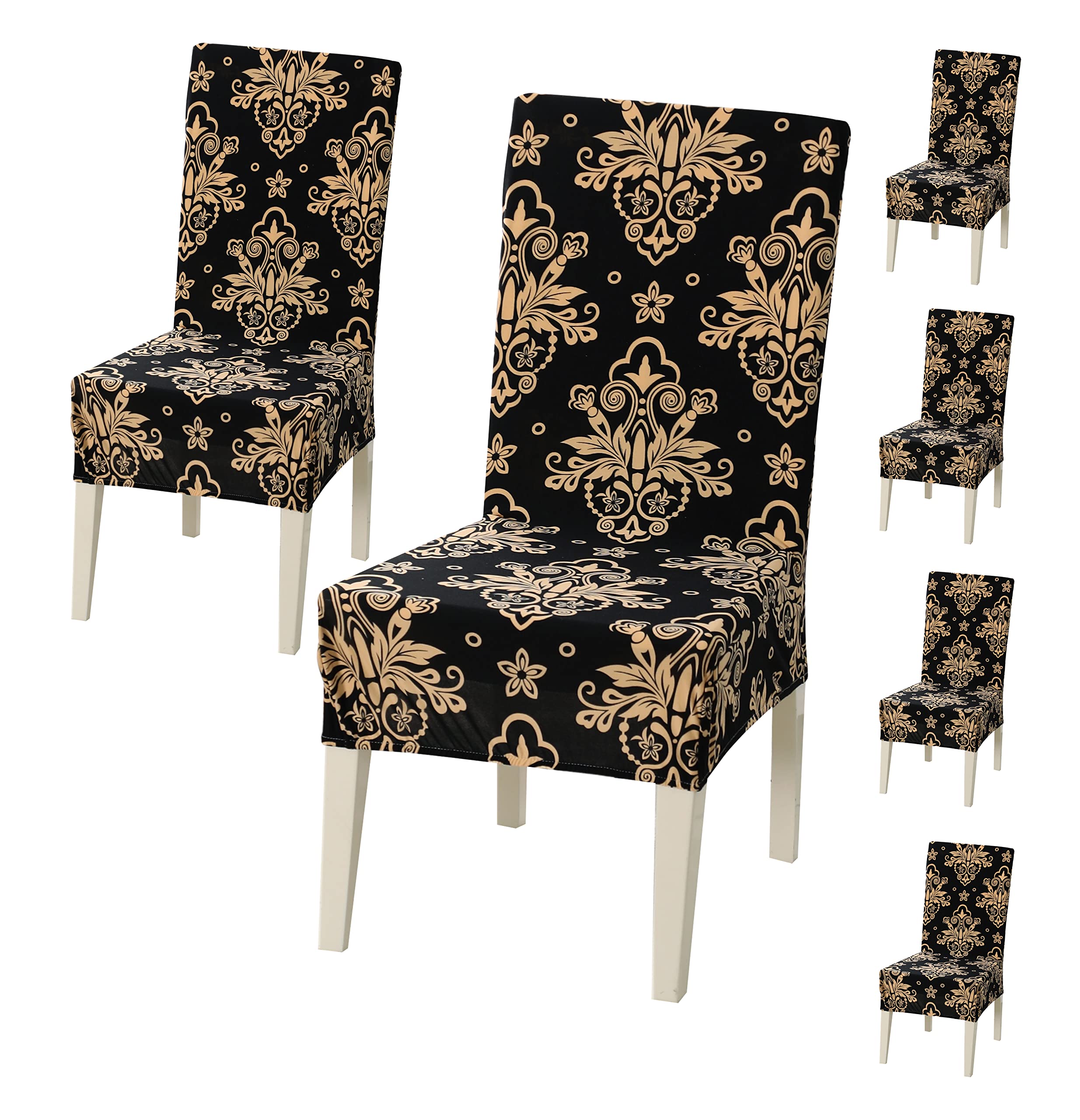 House Of Quirk Elastic Chair Cover Stretch Removable Washable Short Dining Chair Cover Protector Seat Slipcover (Pack 6, Cambric