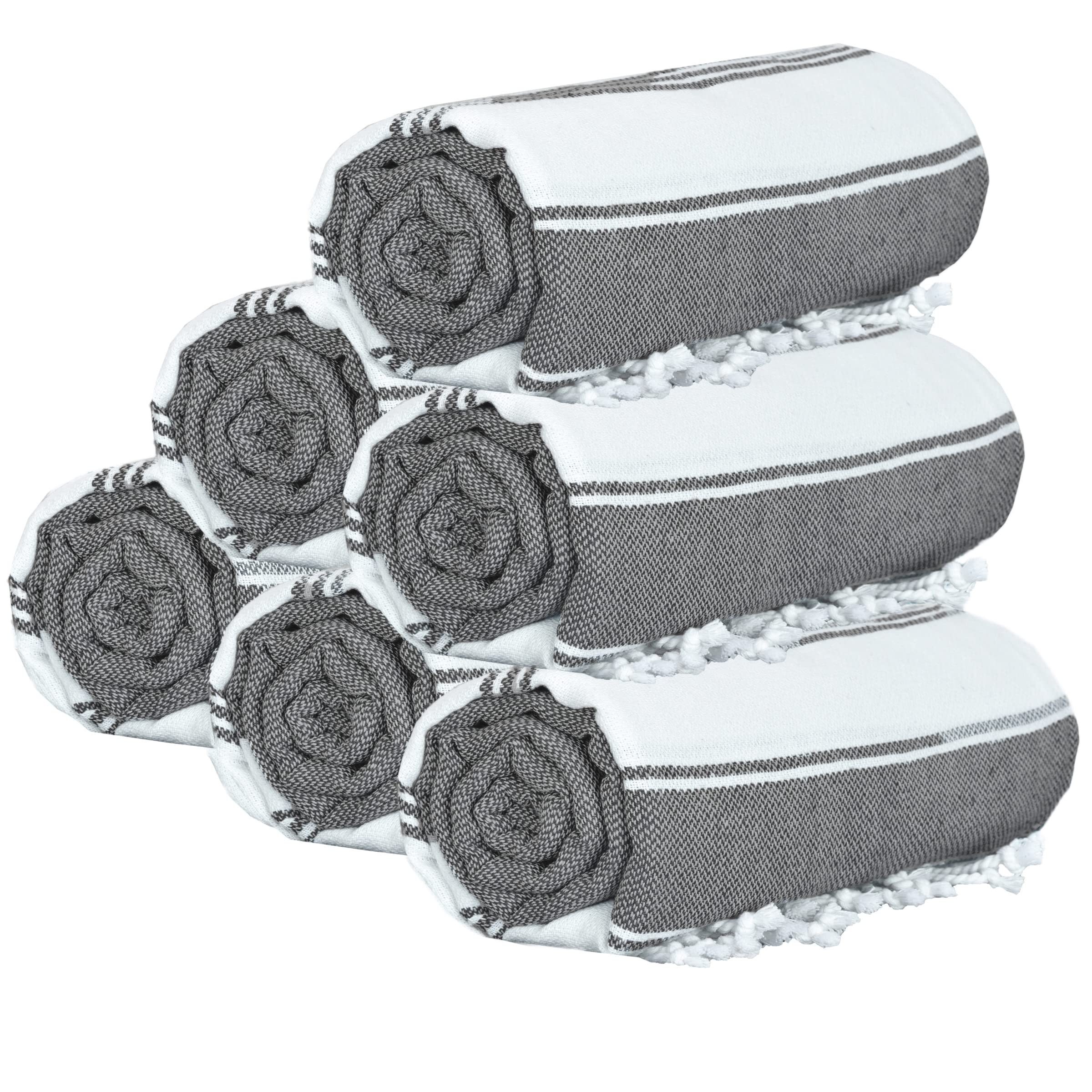 Glamburg Peshtemal Turkish Towel 100% Cotton Beach Towels Oversized 36X71 Set Of 6, Cotton Beach Towels For Adults, Soft Durable