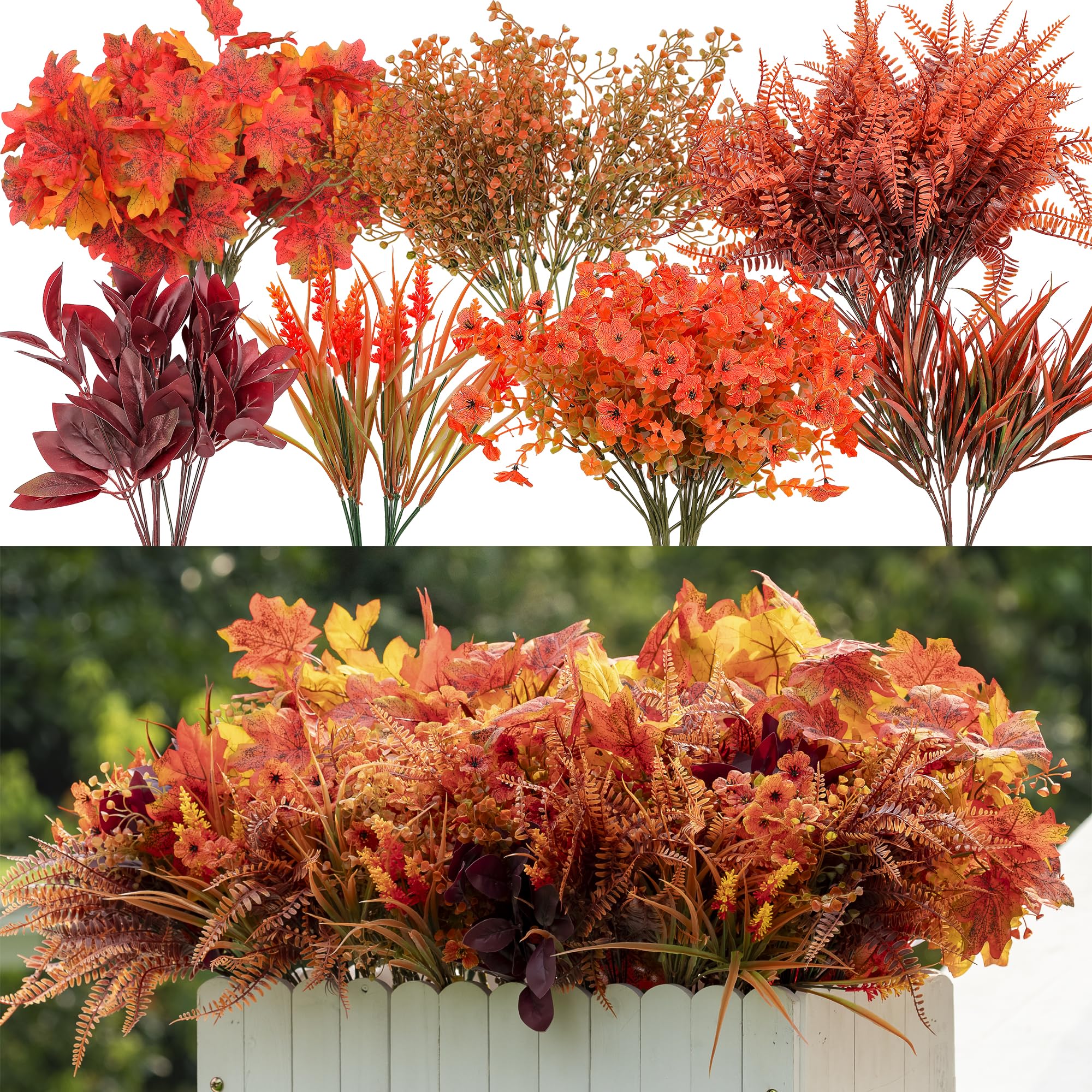 24 Bundles Fall Flowers Artificial for Decoration, Artificial Mums for Outdoor Maples Flowers for Outside Garden Yard Window Fal