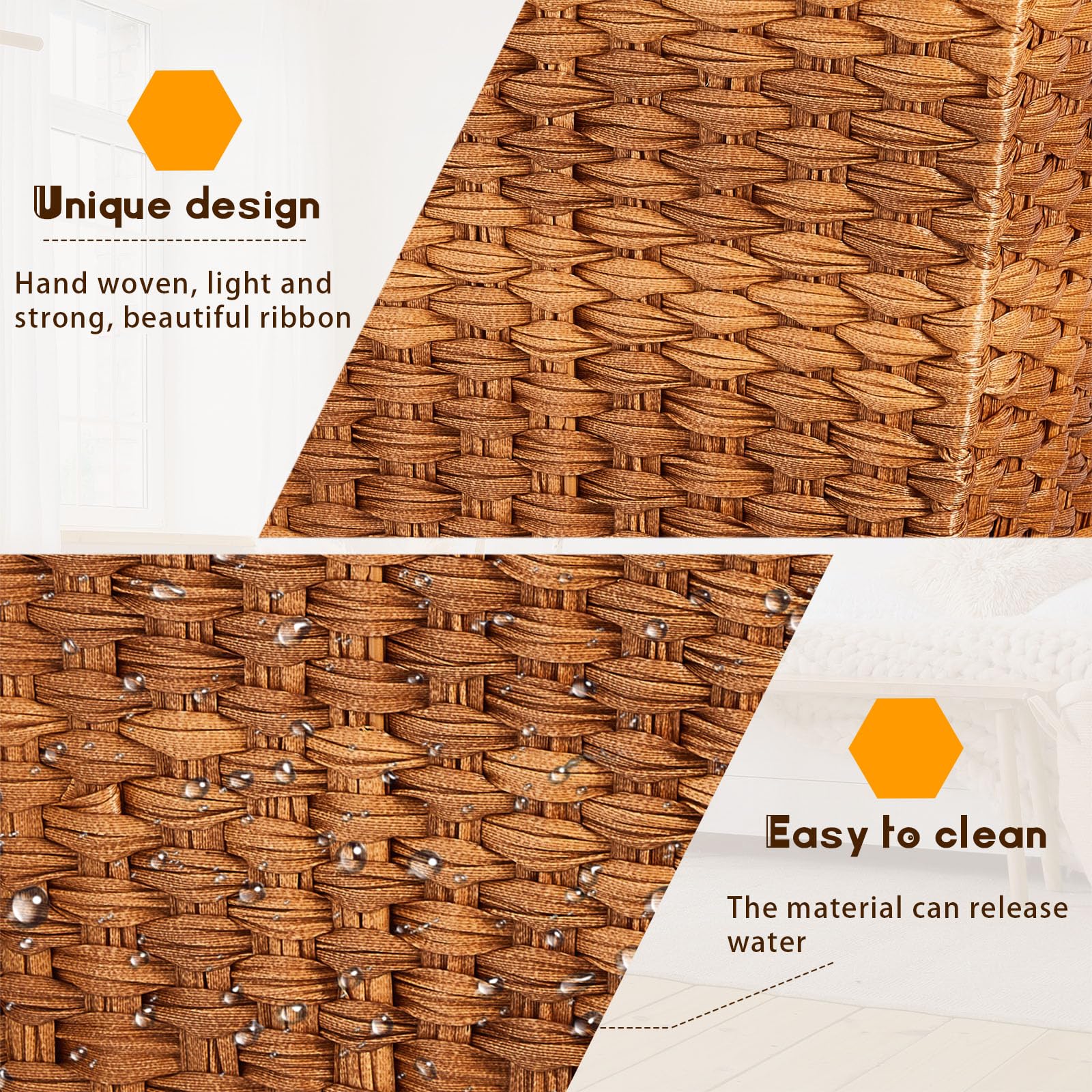 Dandat 2 Pieces Small Woven Basket Trash Can Bathroom Waste Baskets Decorative Rectangular Trash Basket Bin Plastic Woven Garbag