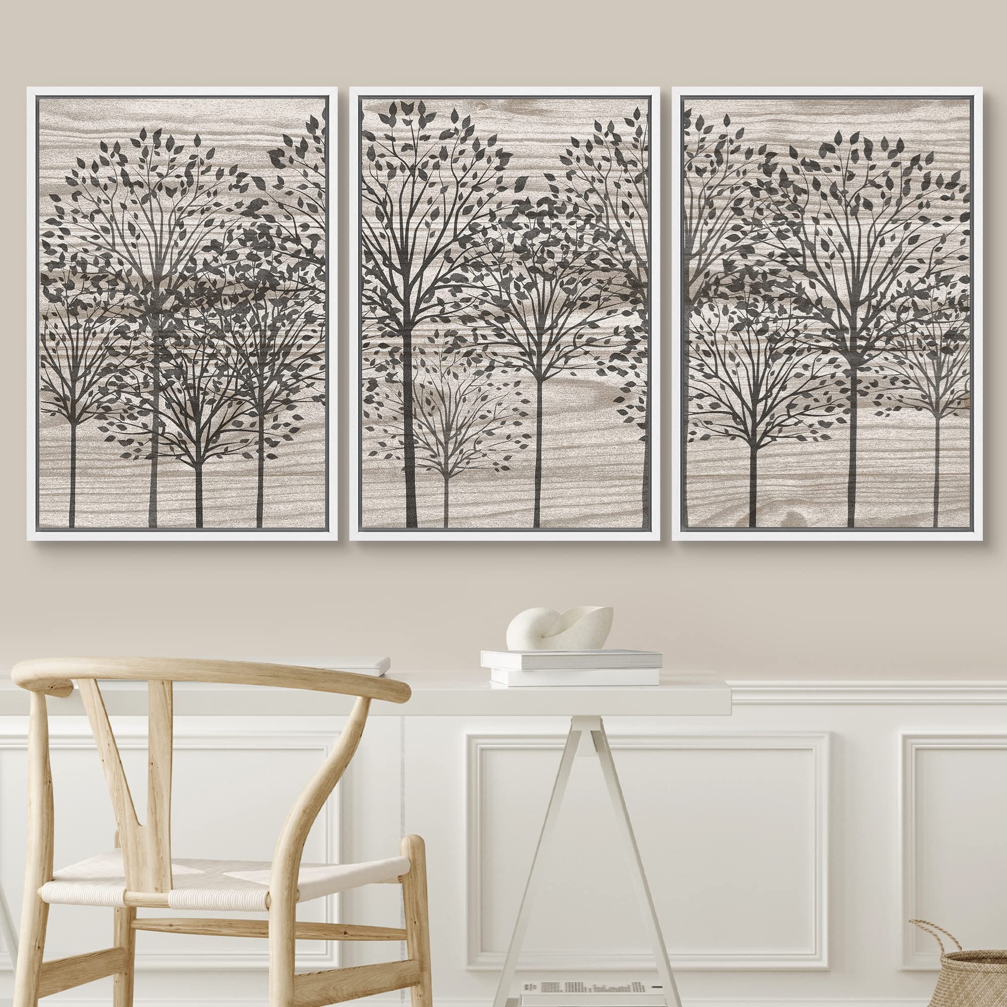 Signwin Framed Canvas Print Wall Art Set Dark Forest Tree Silhouette Collage Nature Wilderness Wood Panels Modern Art Rustic Sce