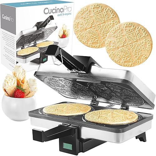 Cucinapro Krumkake Baker By Cucina Pro - 100% Non Stick, Makes Two Krumkake Pizzelle-Like Cookies, Great For Cannoli Filling & C