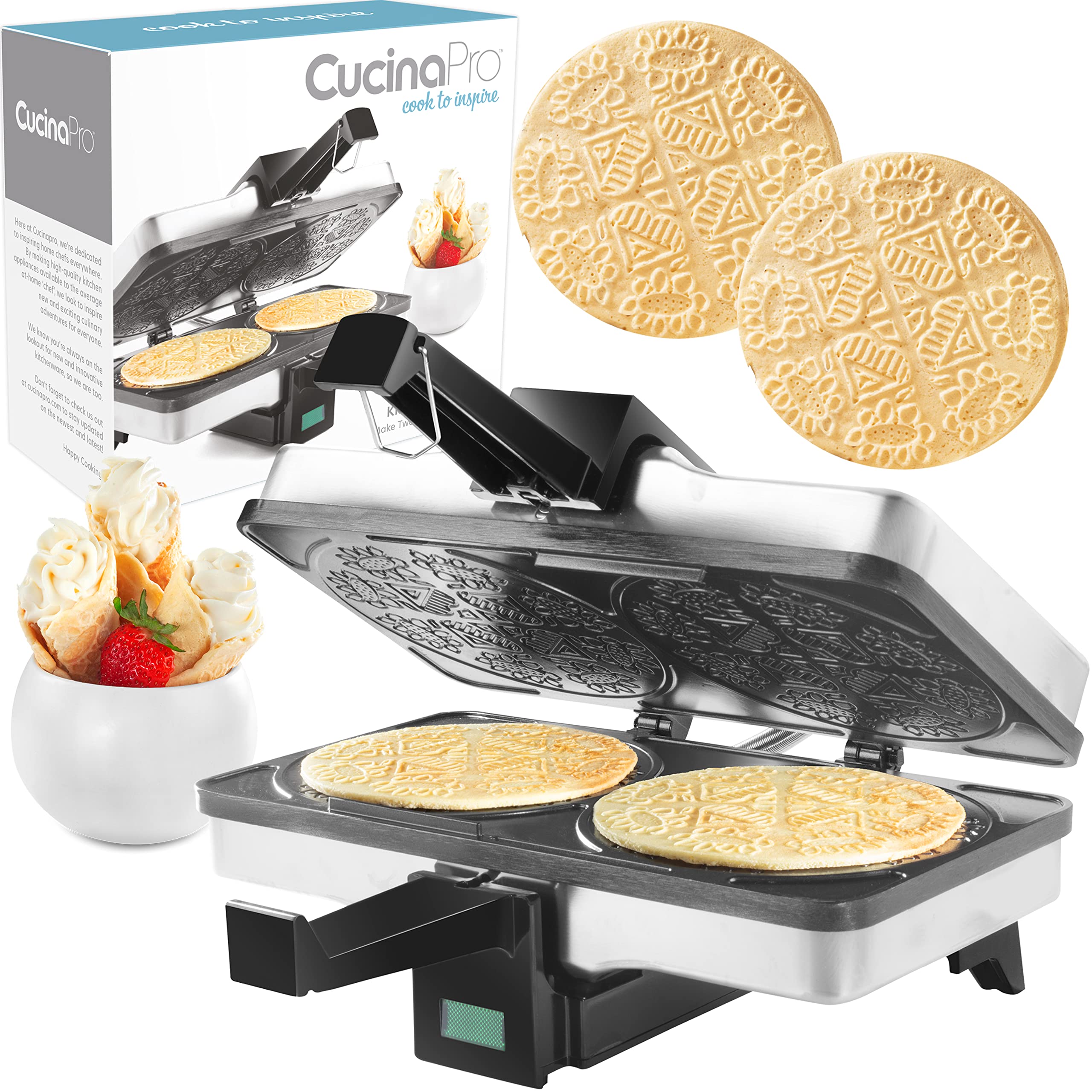 Cucinapro Krumkake Baker By Cucina Pro - 100% Non Stick, Makes Two Krumkake Pizzelle-Like Cookies, Great For Cannoli Filling & C