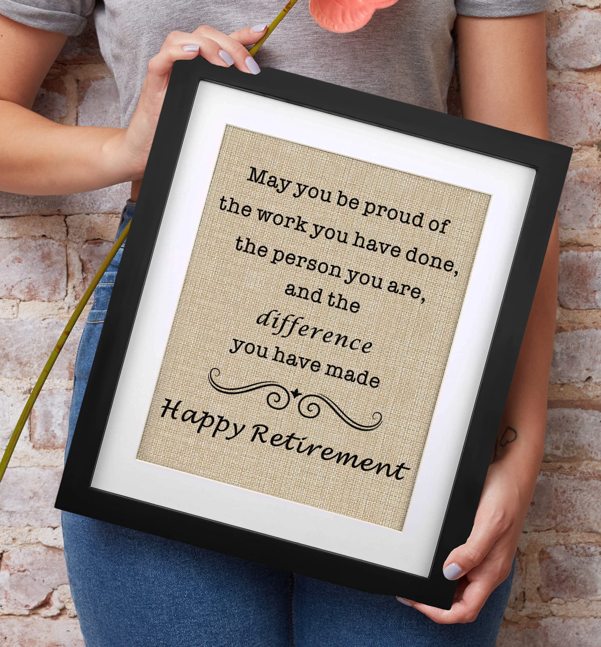 FACEINSE Framed Retirement Burlap Print  Happy Retirement Gifts for Women Men  - Retirement Gifts  Retirement Appreciation Gifts for Mom  Boss  Co-workers  Teachers  Nurse Friends  Wife  Sister
