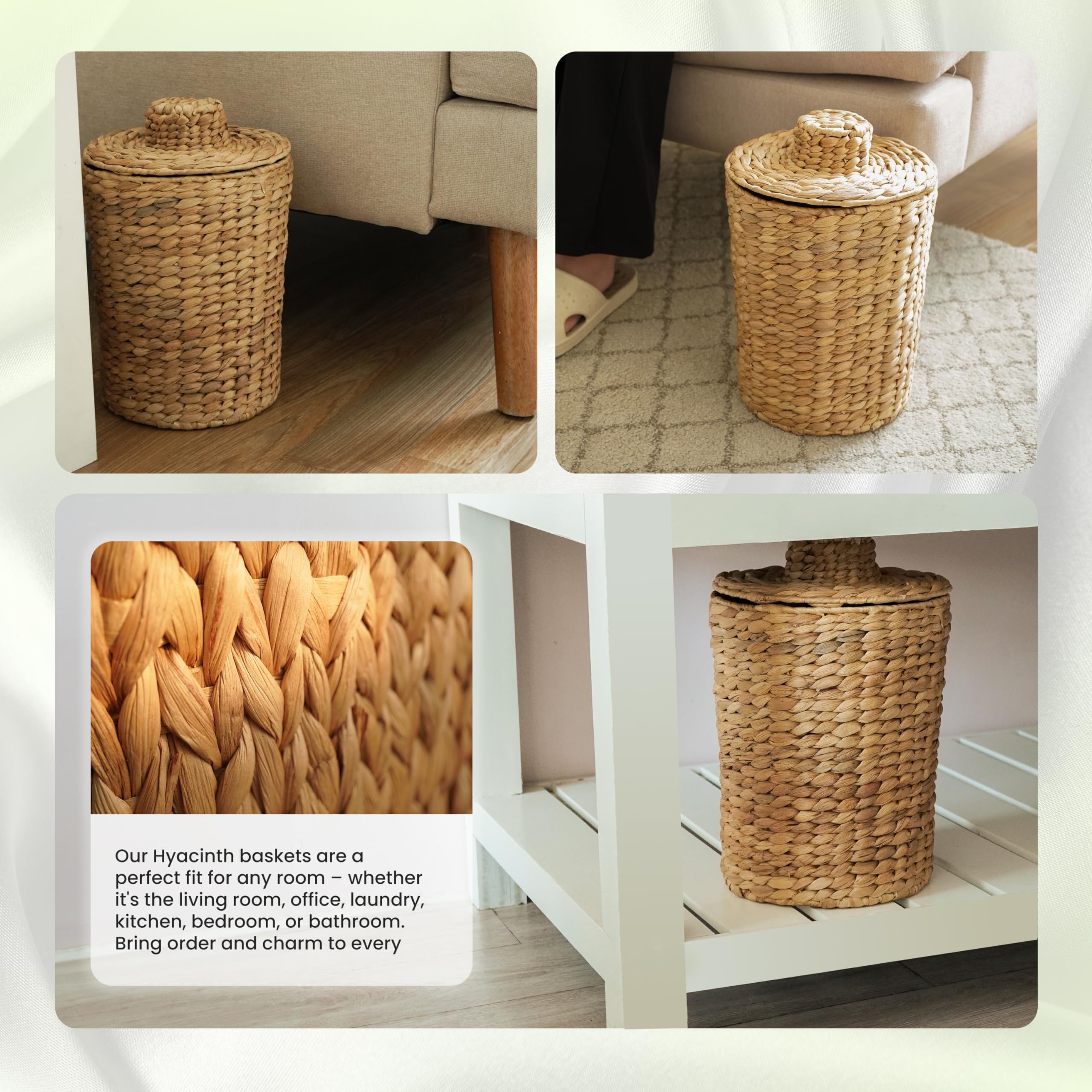 Tidita 1.3 Gallons Wicker Woven Waste Basket With Lid - Water Hyacinth Trash Can For Office Garbage - Handwoven Wastebaskets For