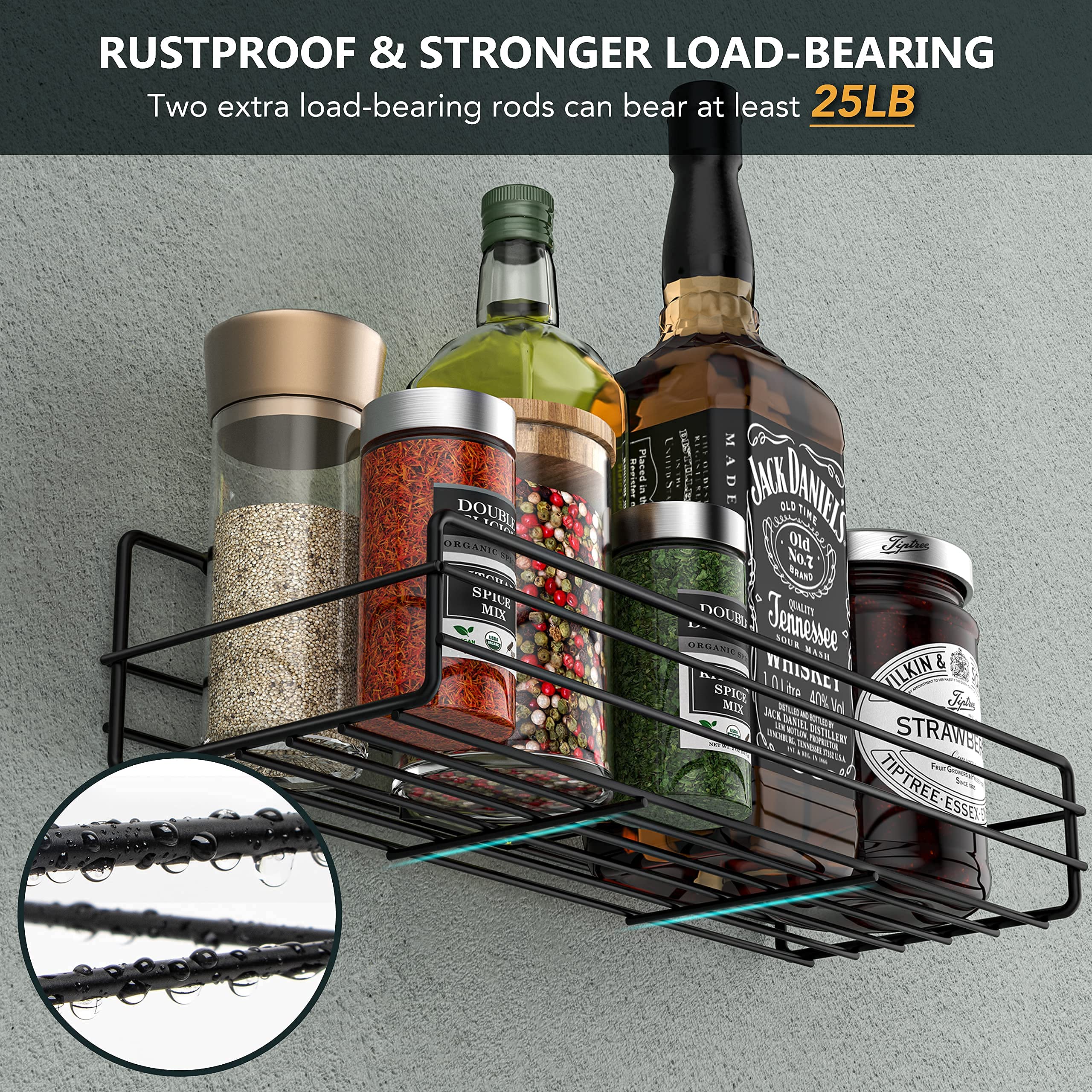 Moforoco Spice Rack Organizer Wall Mount (6Pack), Hanging Black Spice Pantry Organization Storage Shelf, Farmhouse Seasoning Org