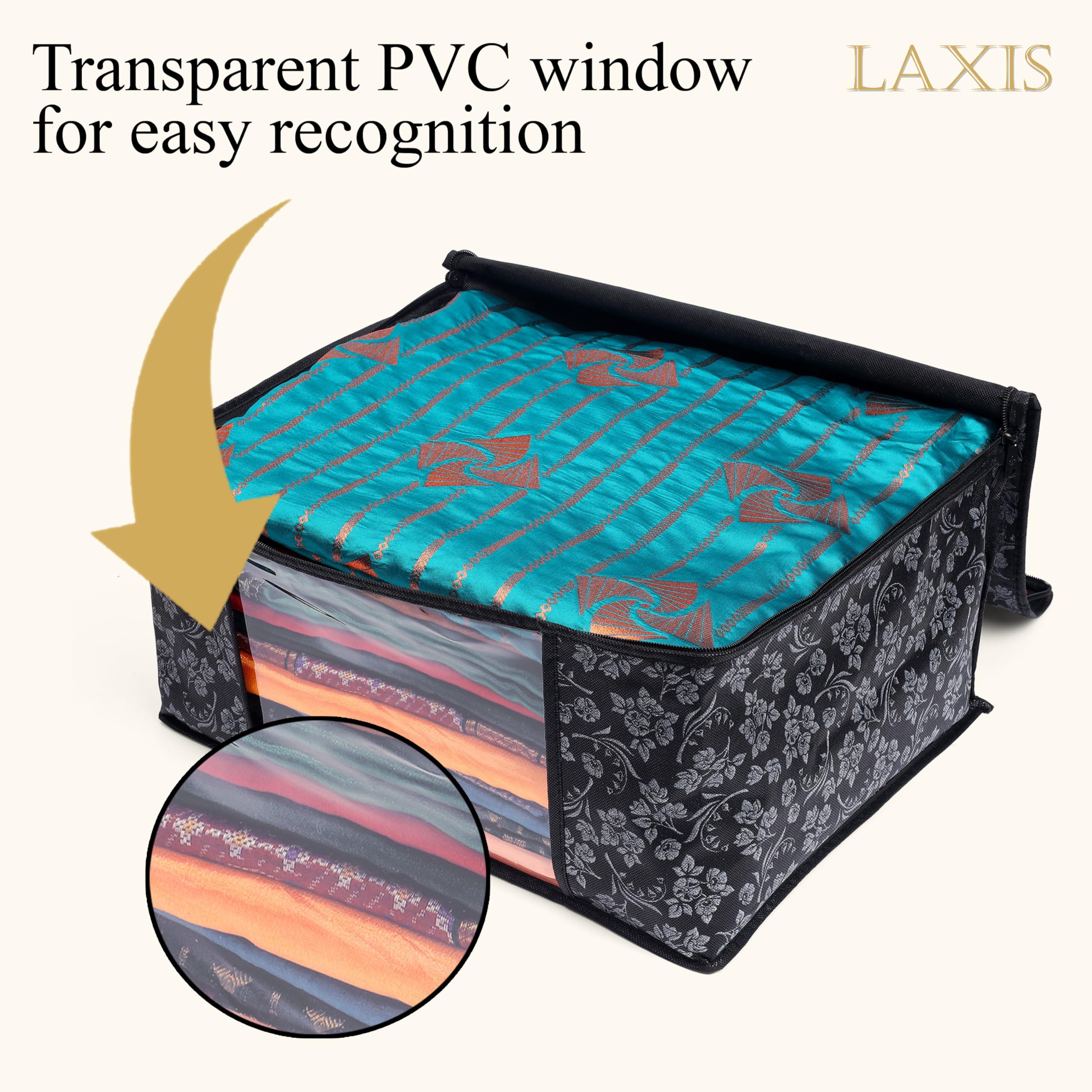 LAXIS Saree Covers With Zip Non-Woven Printed Saree Cover/Saree Organizer For Wardrobe/Cloth Storage/Organizer With Transparent