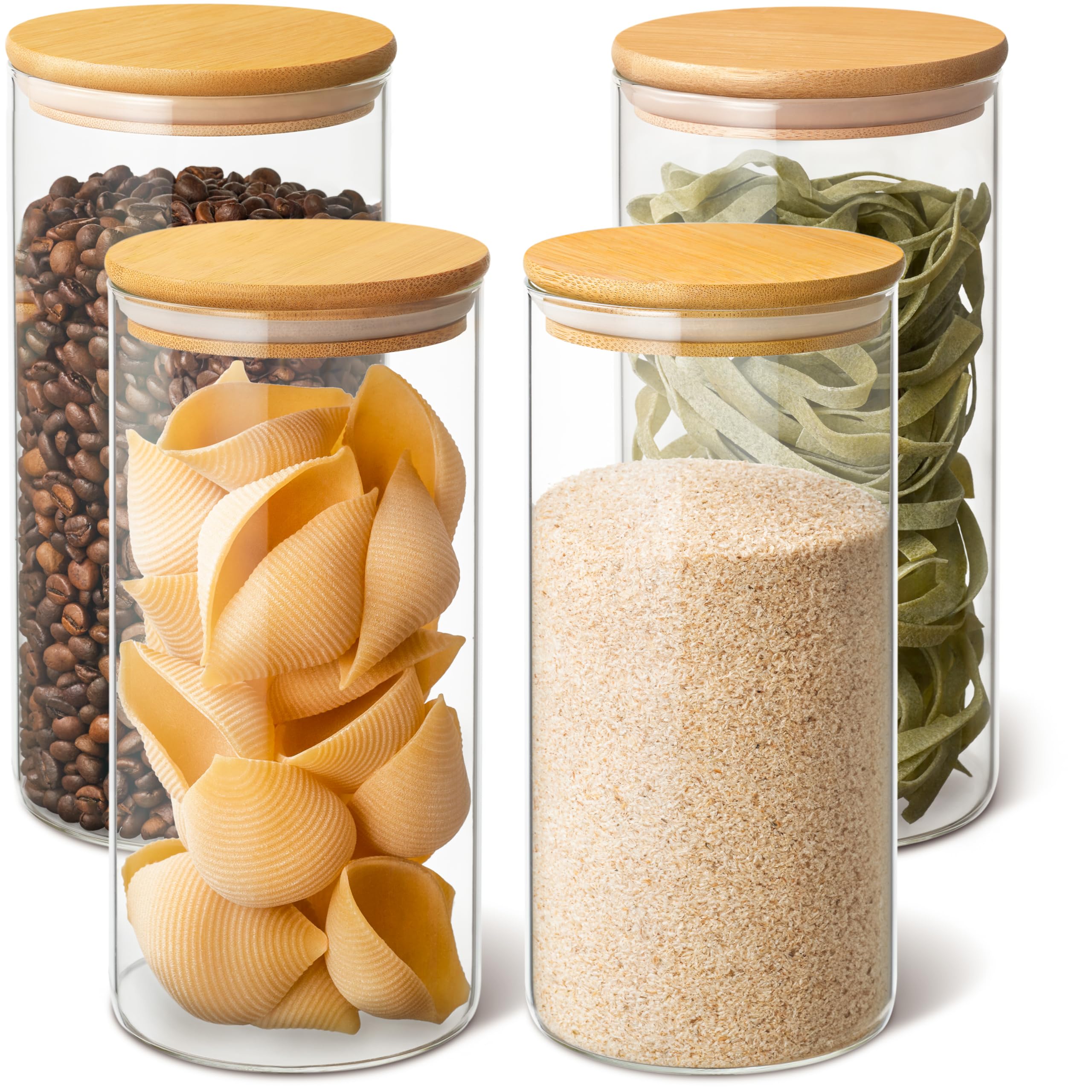 Glass Storage Jars With Lids Airtight - 4 Food Storage Jars 40 Oz - 8 Seals - Pantry Organization Jar In Borosilicate Glass With