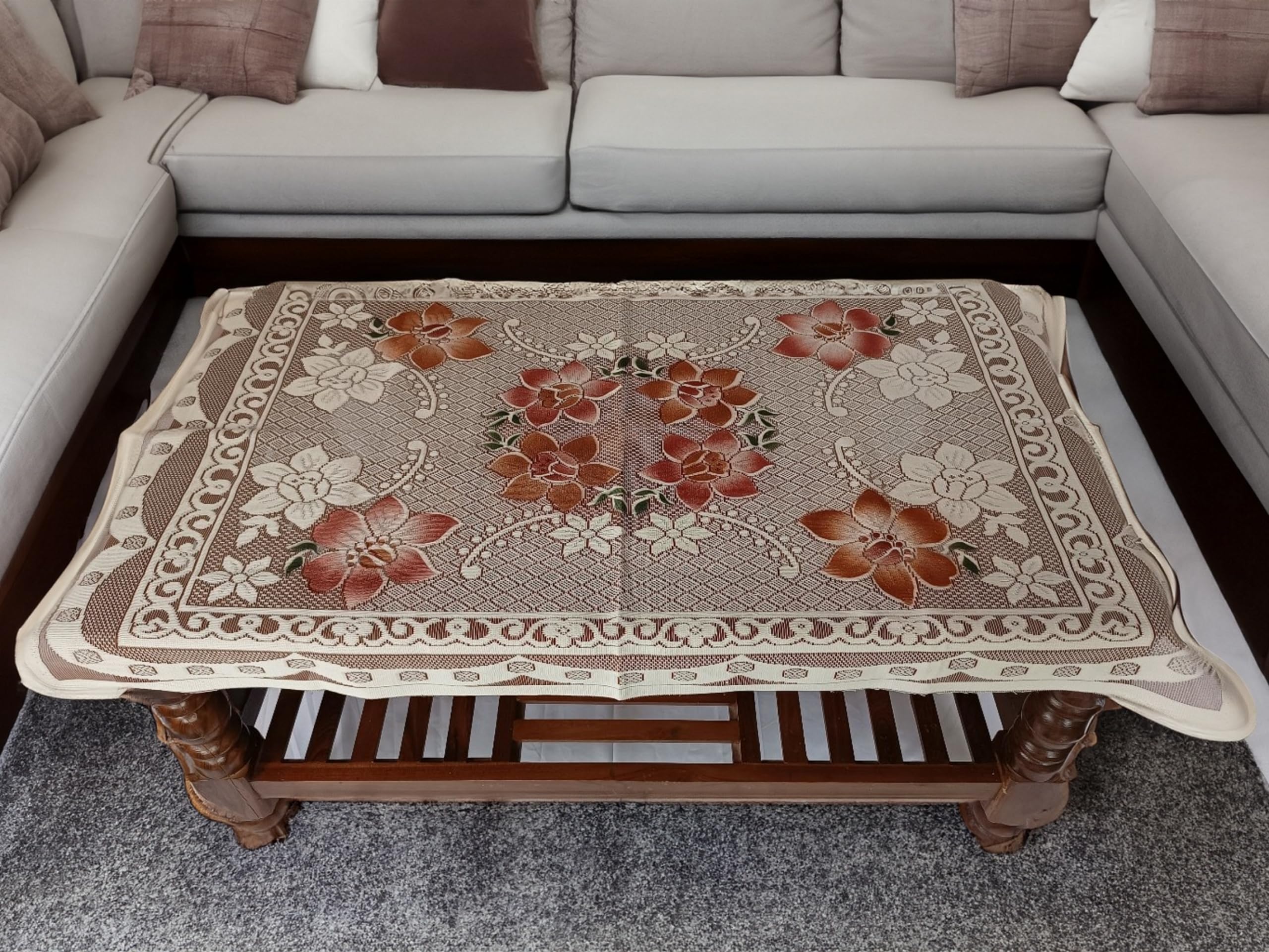 Linen Water Dust Proof Rectangular Centre Table Cover Brown Color 30 * 45 Inch