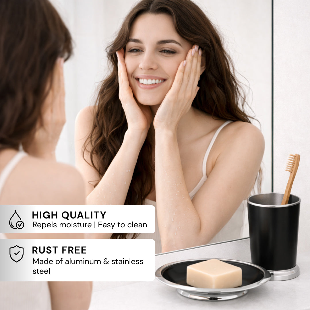 Bathroom Accessory Set – Maebrie Collection | Modern Dark Brown & Silver Décor