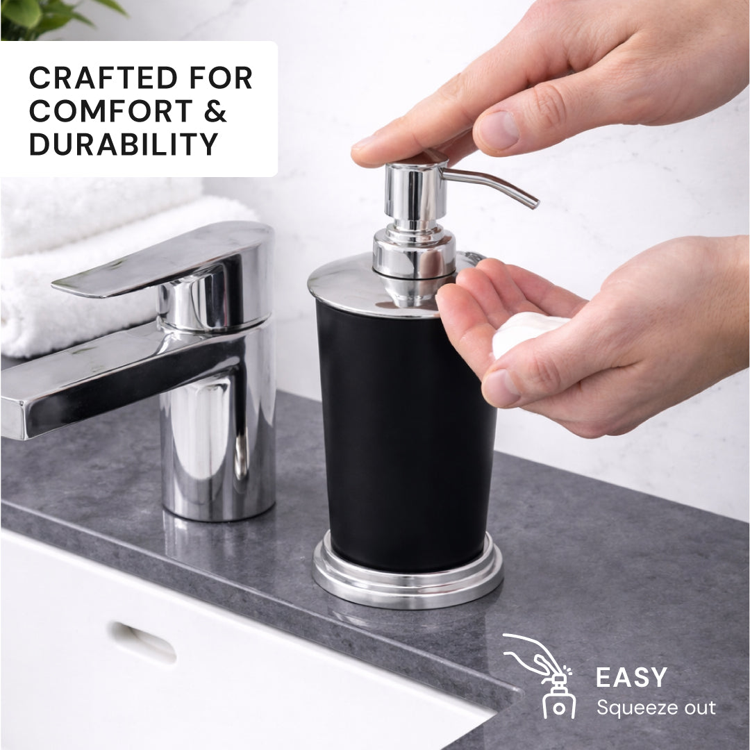 Bathroom Accessory Set – Maebrie Collection | Modern Dark Brown & Silver Décor