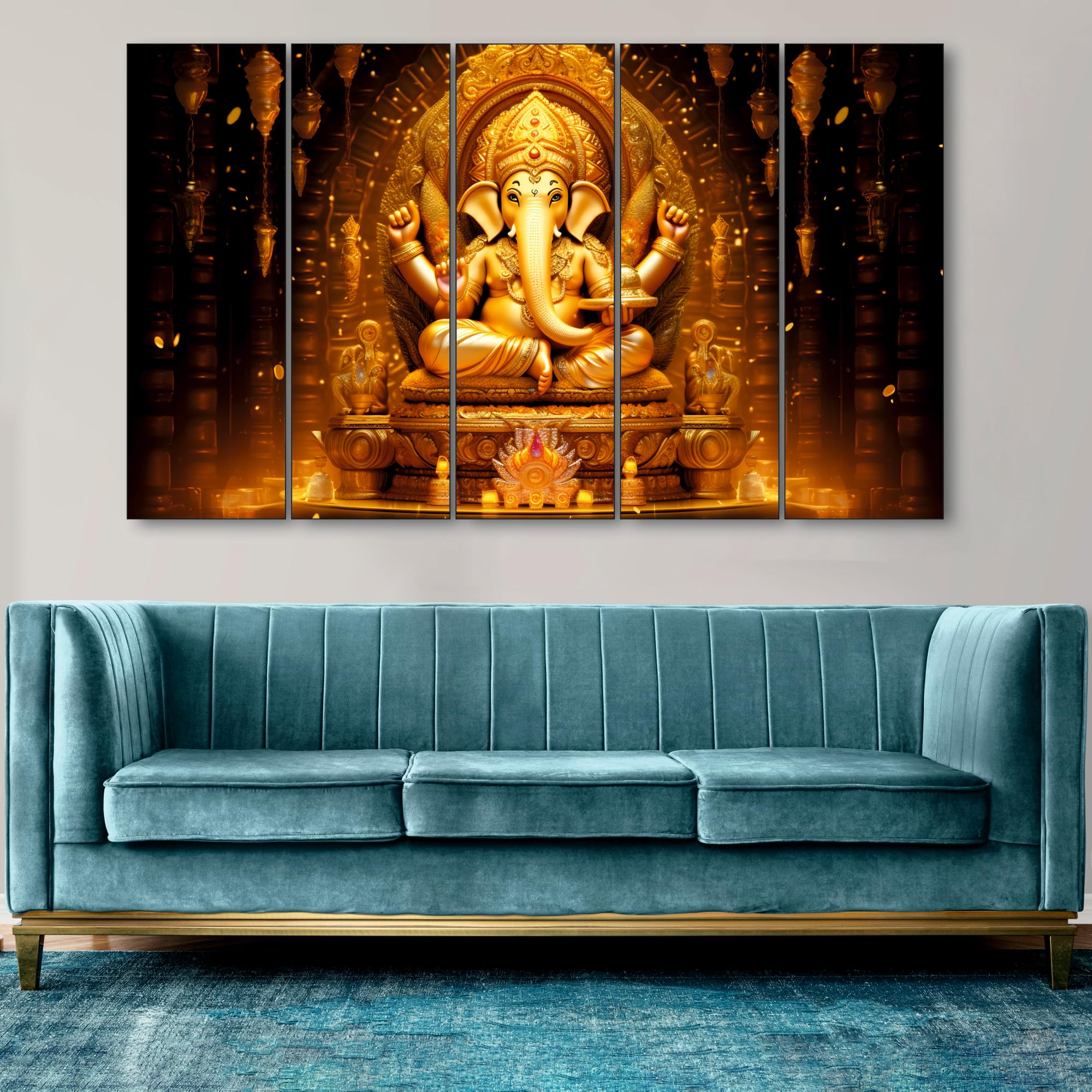 The Castle Decor Lord Ganesh ji painting with frame Big Size(27x48) Wall art for living room,Bedroom,Drawing room,Hotels-Wooden