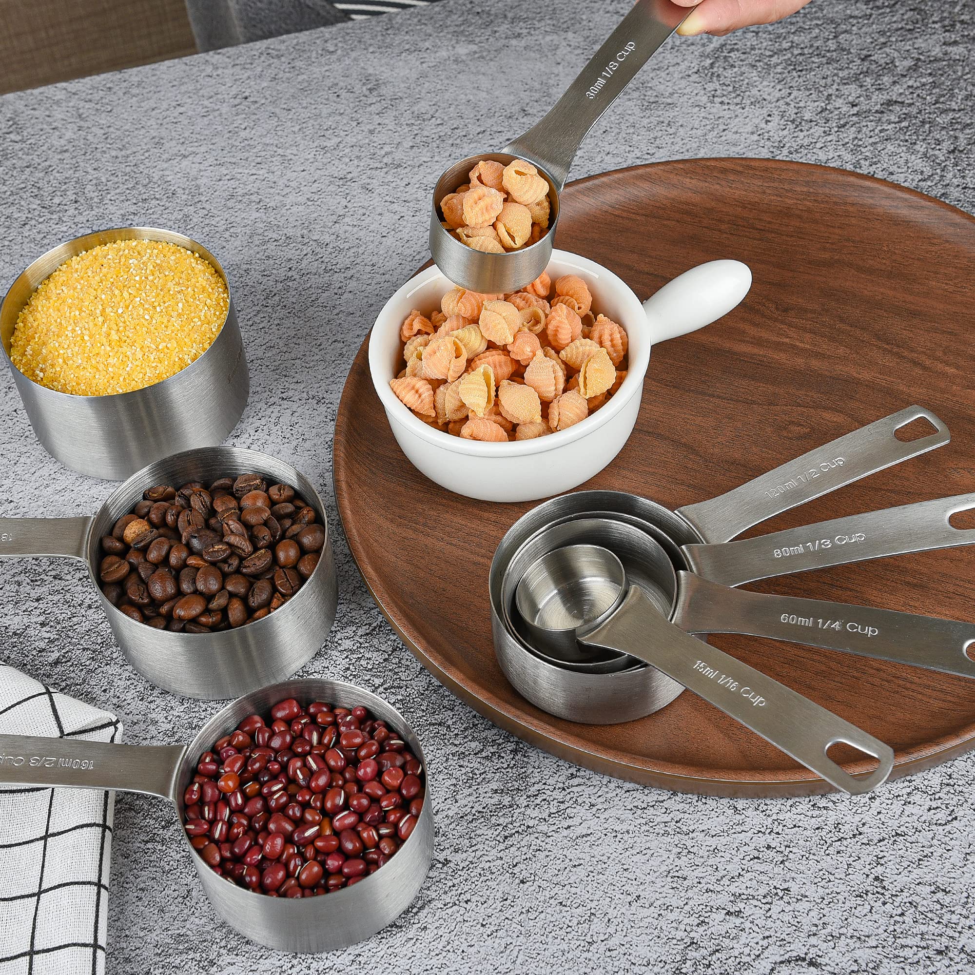Viwehots Measuring Cups Set, 18/8 (304) Stainless Steel Measuring Cups, 8 Dry & Liquid Metric Measurement Cups, Heavy Duty Metal