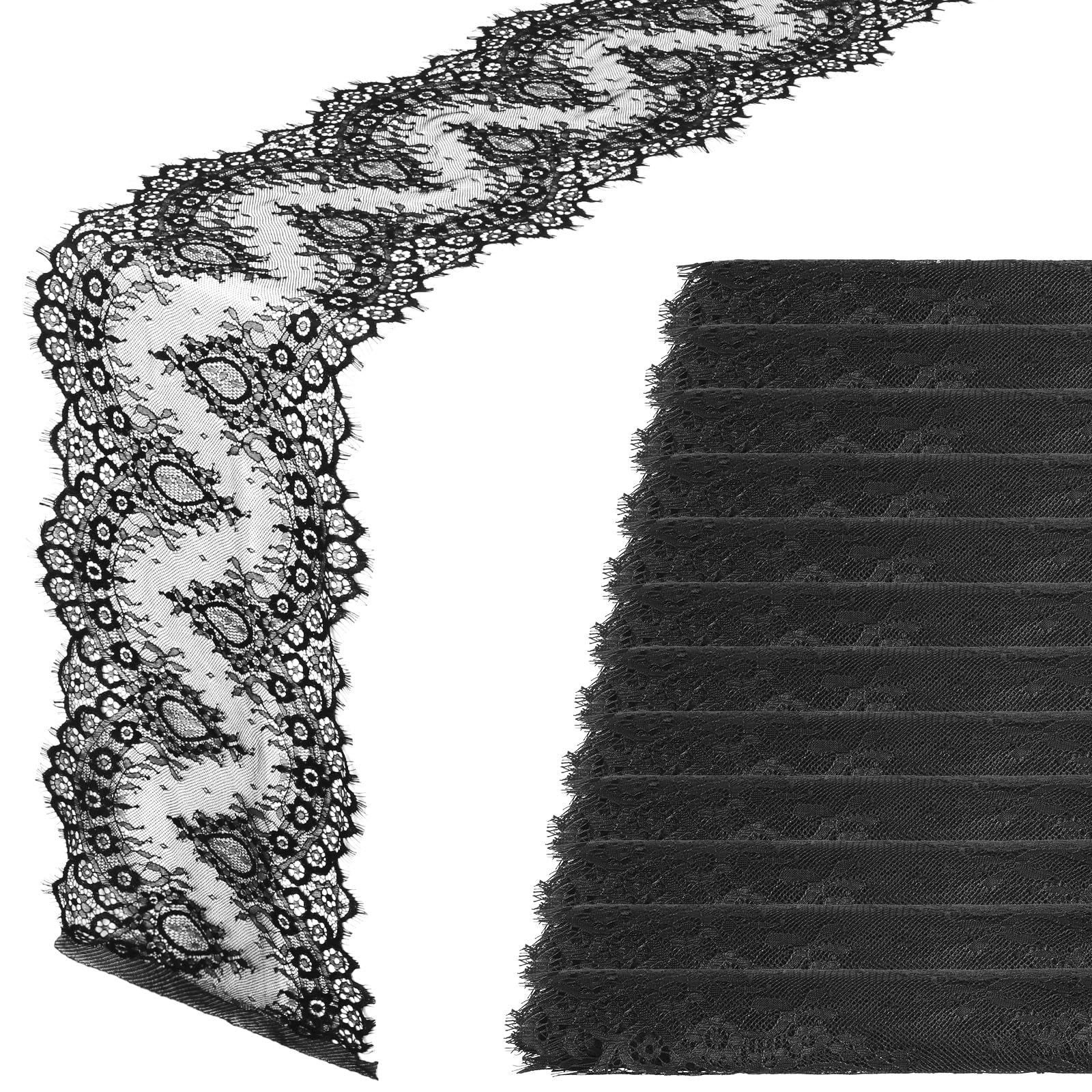 Chumia 12 Pcs Black Lace Table Runners 11 X 120 Inch Rustic Wedding Lace Table Runner Decor Vintage Romantic Black Lace Table Cl