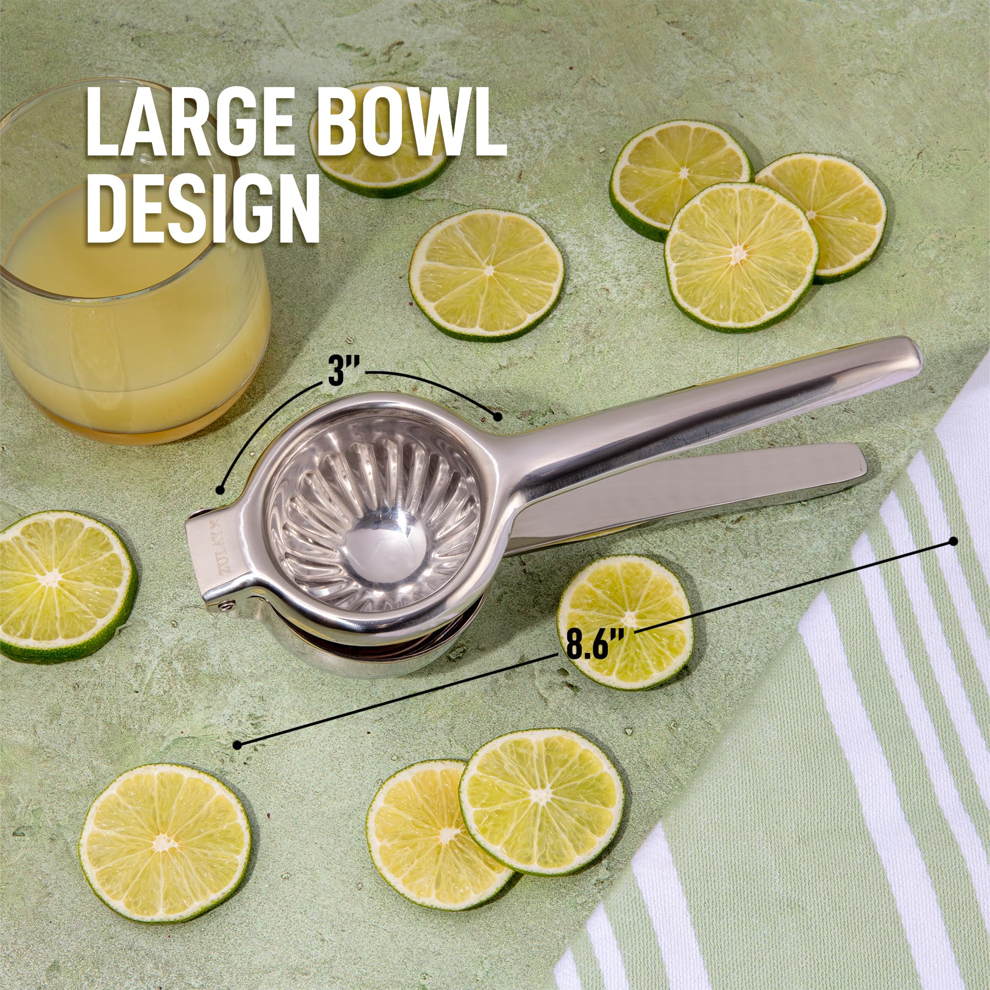Zulay Kitchen Large Stainless Steel Lemon Squeezer - Heavy Duty Manual Citrus Press in Silver