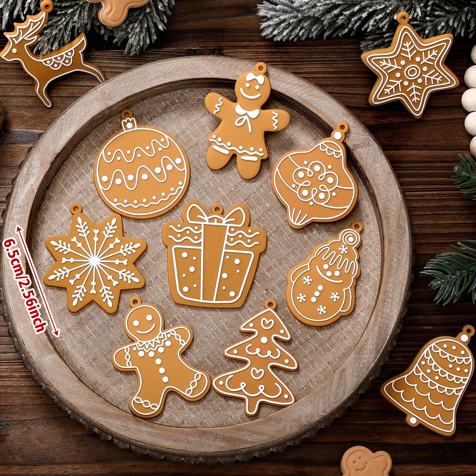Yookeer 36 Pcs Christmas Tree Ornaments Gingerbread Theme Christmas Hanging Decorations Silicone Winter Hanging Decorations Larg
