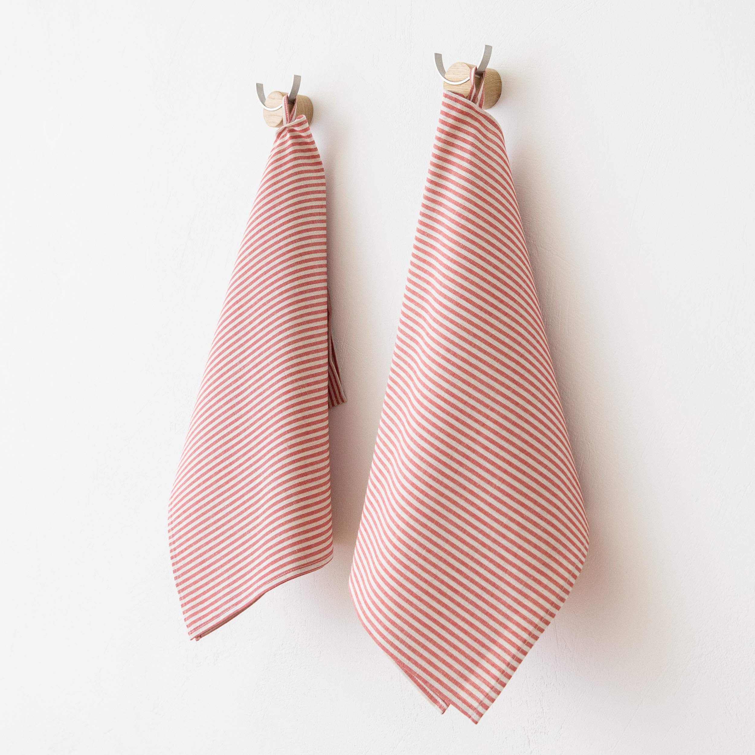 Linenme Set Of 2 Tea Towels Red Striped Linen Cotton Jazz, 19 X 28
