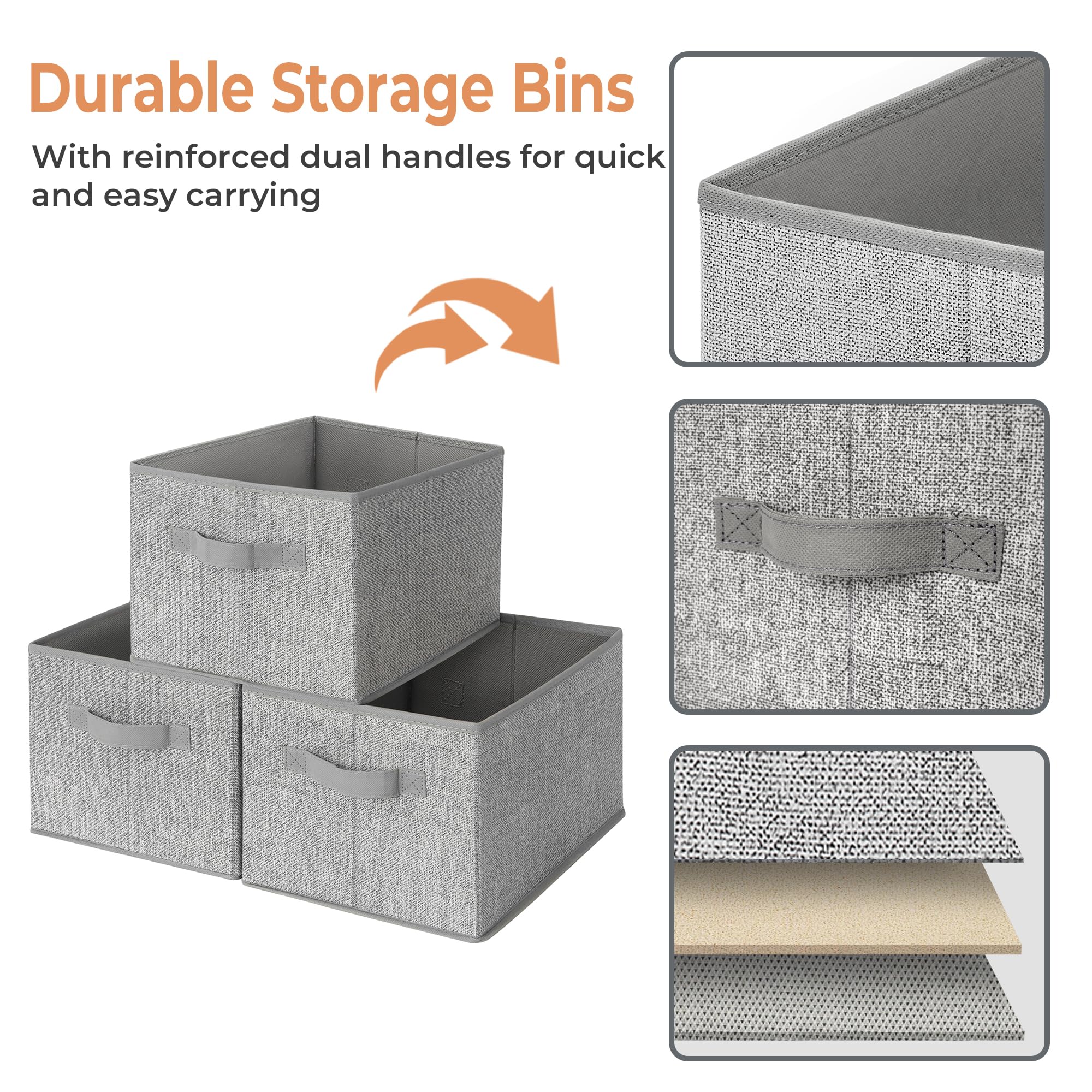 GRANNY SAYS Clothing Storage Bins for Closet with Handles  Foldable Rectangle Baskets  Fabric Containers Boxes for Organizing Shelves Bedroom  Gray  Large  3-Pack