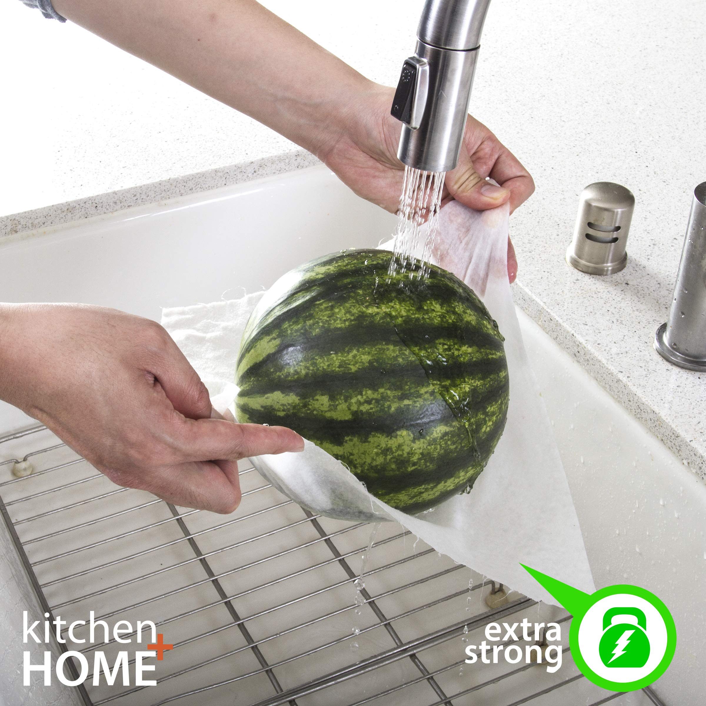 Kitchen + Home Paper Towel Alternative - Heavy Duty Washable Reusable Rayon Towels Made From Bamboo - One Roll Replaces 6 Months