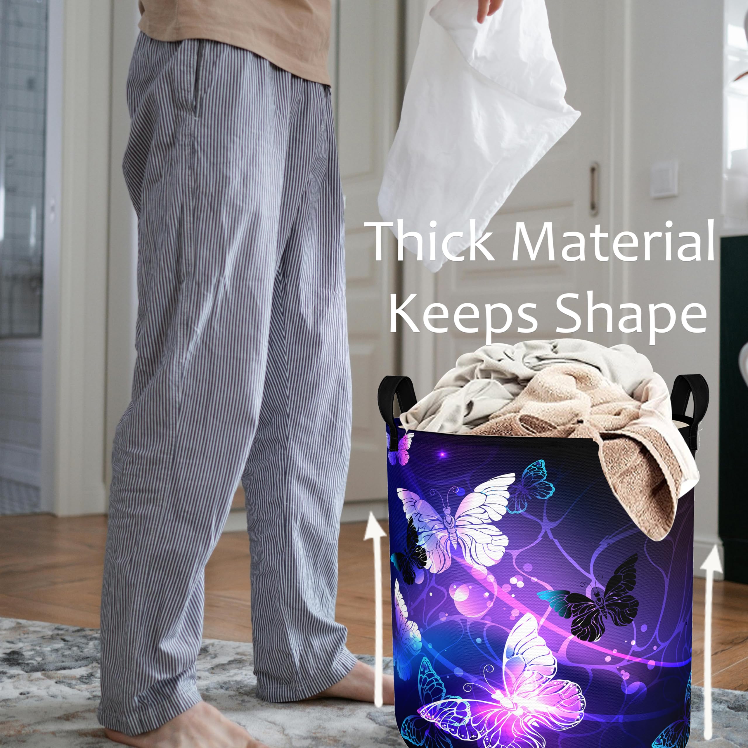 Purple Butterfly Laundry Basket Foldable With Handles Tote Bag Waterproof Oxford Cloth Funny Laundry Hamper Clothes Storage Buck