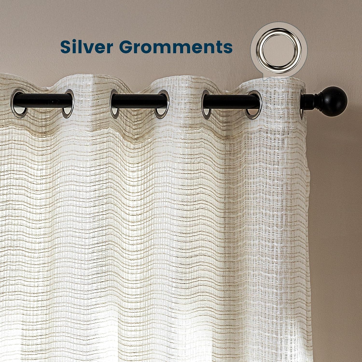 Faux Linen Lightweight Washable Sheer Curtains for Living Room & Bedroom