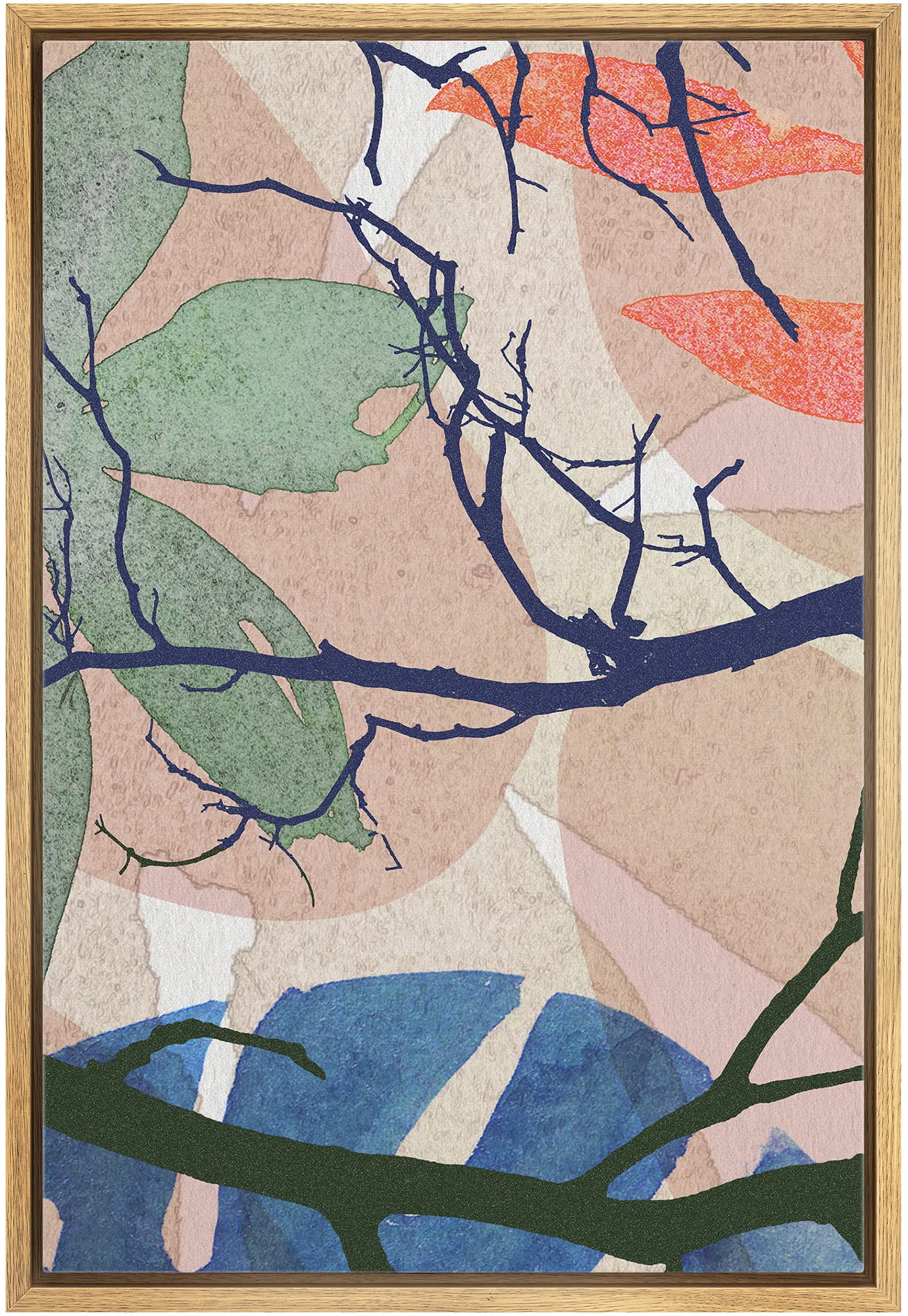 Idea4Wall Framed Canvas Print Wall Art Tropical Leaf Display With Blue Branches Plants Nature Digital Art Modern Art Rustic Grou