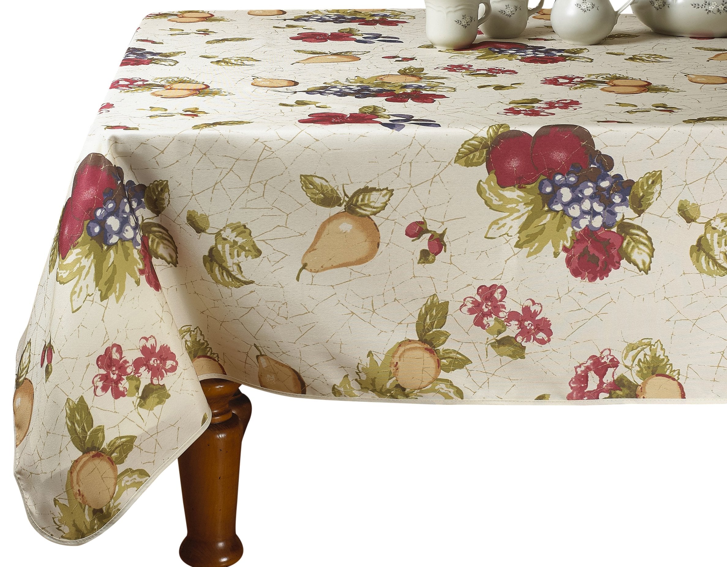 European Paradise Fruits Vintage Design Printed Tablecloth - Beige - 60'' Round