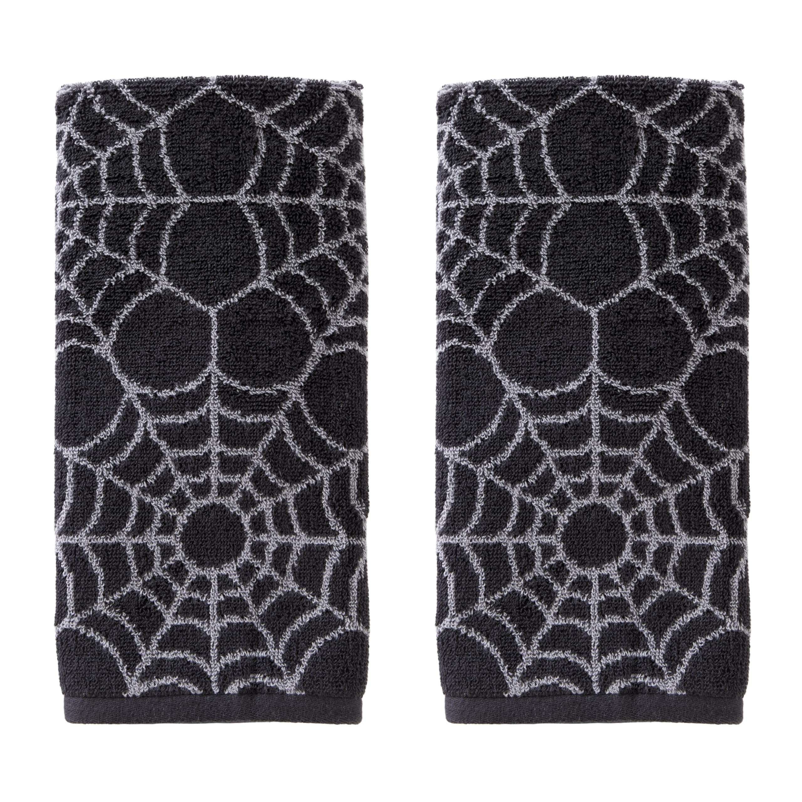 Skl Home Halloween Spider Web Hand Towel 2Pc Set For Bath/Kitchen/Bar & Gift, Black
