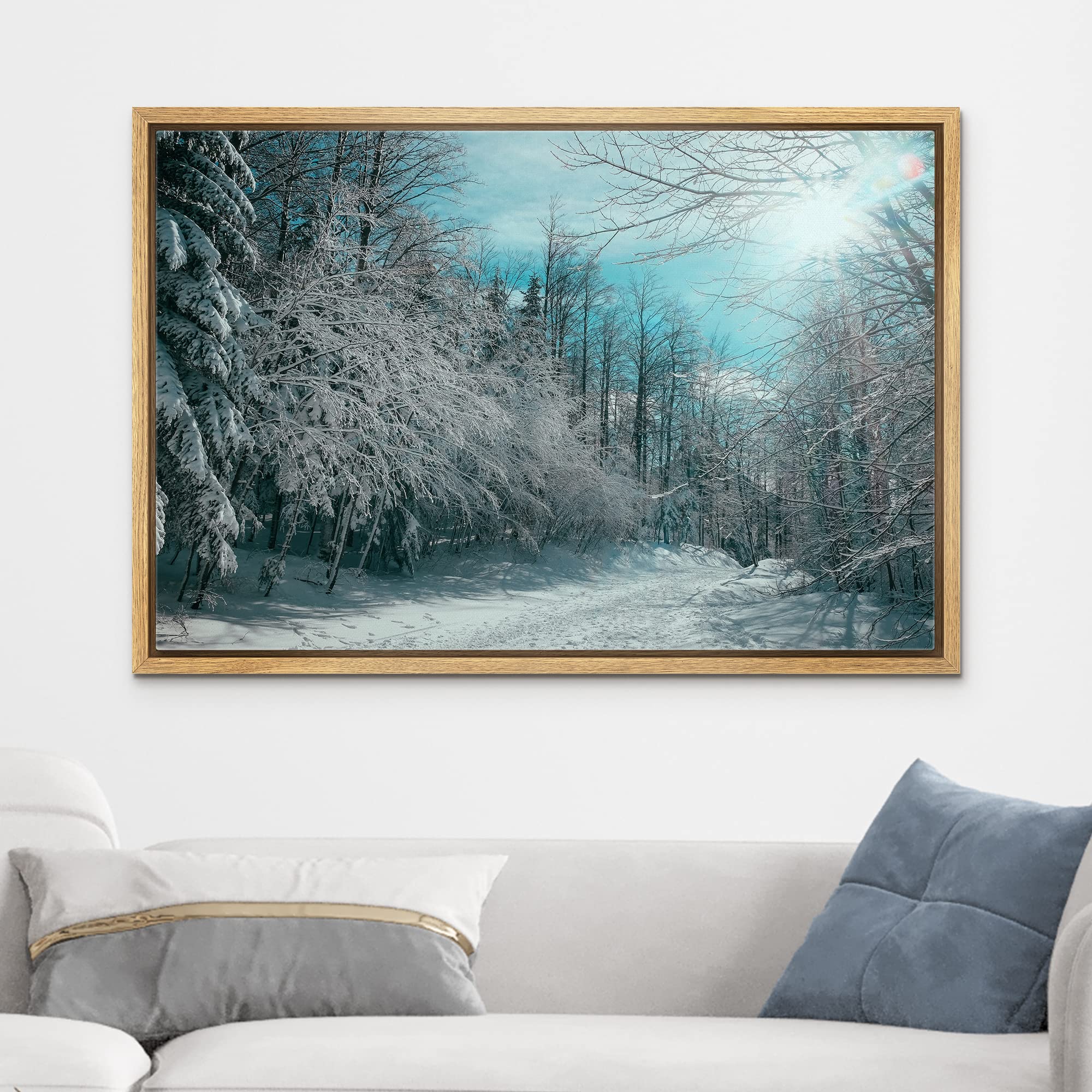 wall26 Framed Canvas Print Wall Art Pine Tree Forest Covered in Snow Nature Wilderness Photography Modern Art Rustic Scenic Colorful Multicolor for Living Room  Bedroom  Office - 16''x24'' Natural