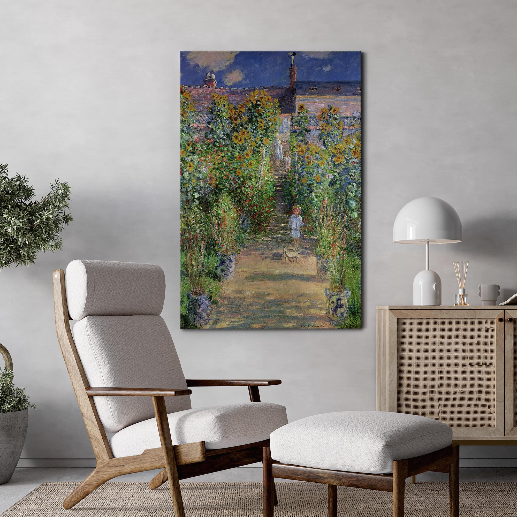 Wall26 - The Artist'S Garden At Vetheuil By Claude Monet - Impressionist Modern Art - Canvas Art Home Art - 16X24 Inches