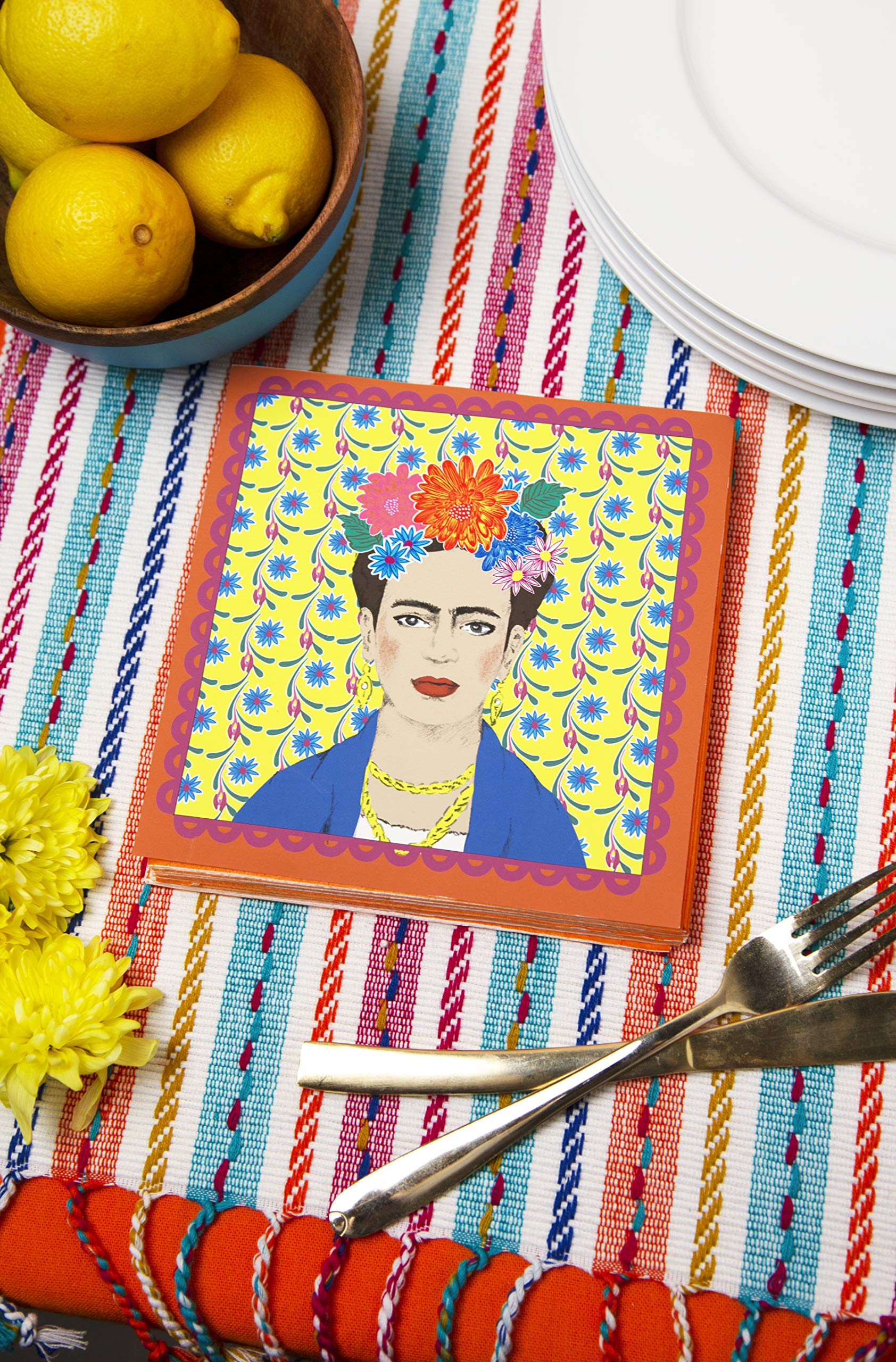 Yellow Frida Kahlo Print Paper Napkins  Disposable Serviettes  Tableware For Indoor or Outdoor Dining  Mexican Fiesta Decorations  For Boho Birthday Party  Cinco De Mayo  BBQ  Decoupage Pack of 20