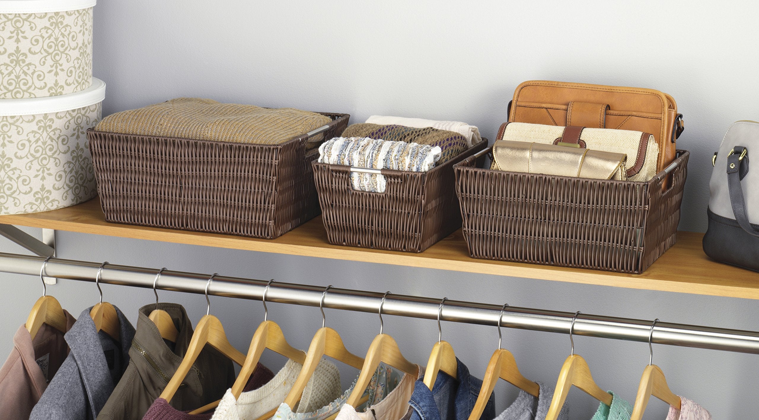Whitmor Rattique Java Set Of 3 Pieces Storage Baskets -Small (8.5''X11.4''X5.5''), Medium (9.8''X13''X6'') And Large (11.4''X14.