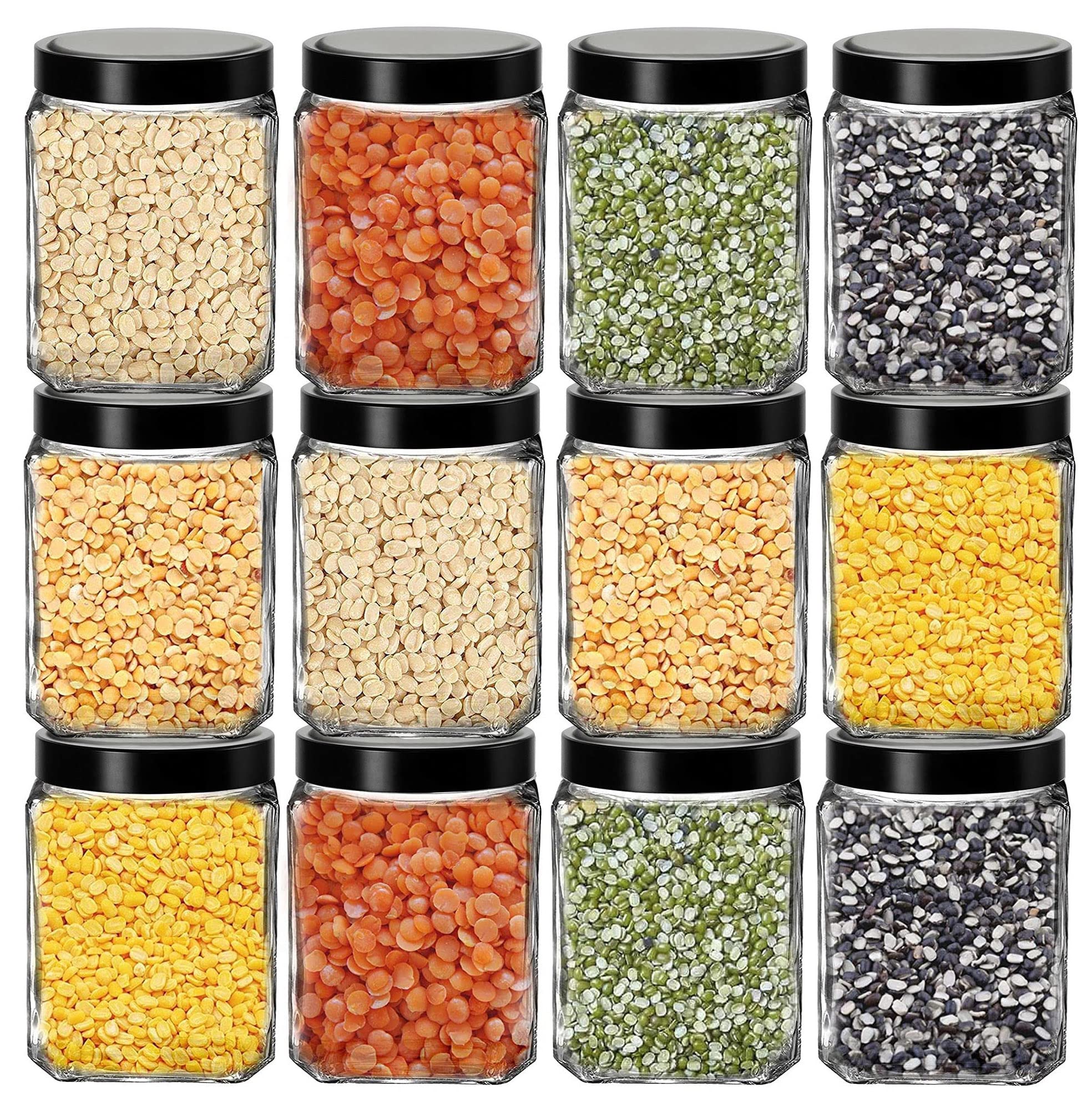 CLOUDMART Piramal Glass Square Clear Jars & Containers for Kitchen Pantry, Snacks, Masala, Honey, Pickles, Cookies, Dry Fruits,S