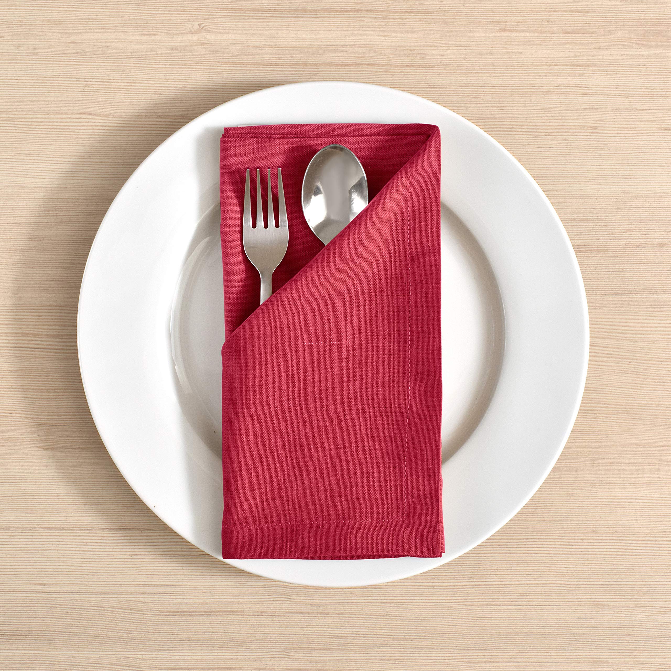 Red Cloth Napkins Dinner In Cotton Linen Blend Fabric Set Of 12 Mitered Corners For Every Day Use Pre Shrunk And Good Absorbency