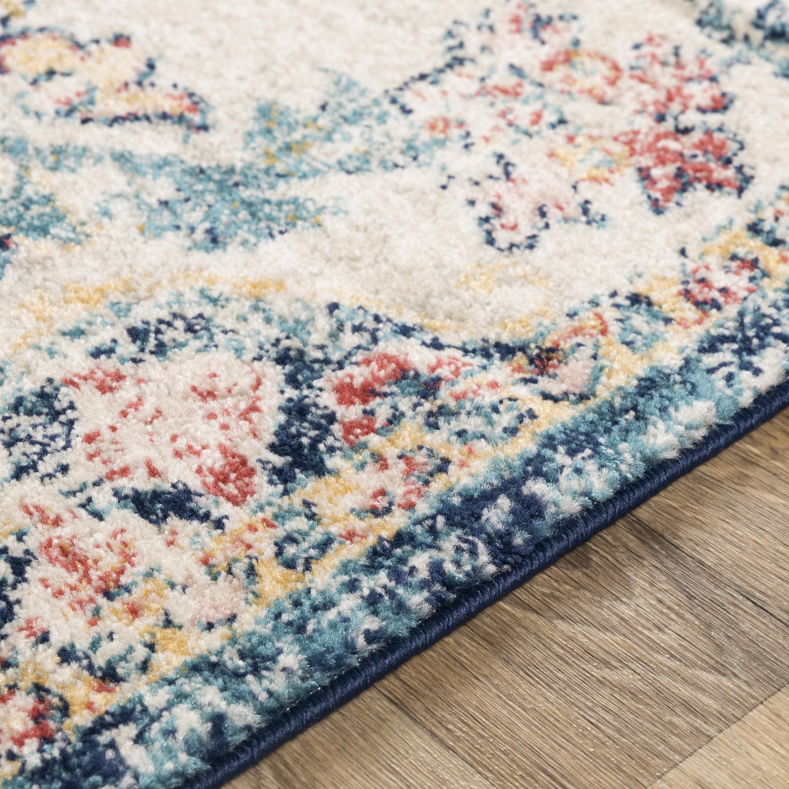 Livabliss Area Rugs - 7x7 Odelia Vintage Boho Aqua Burgandy Blue Square Area Rug for Living Room Bedroom - Floral Medallion Stai