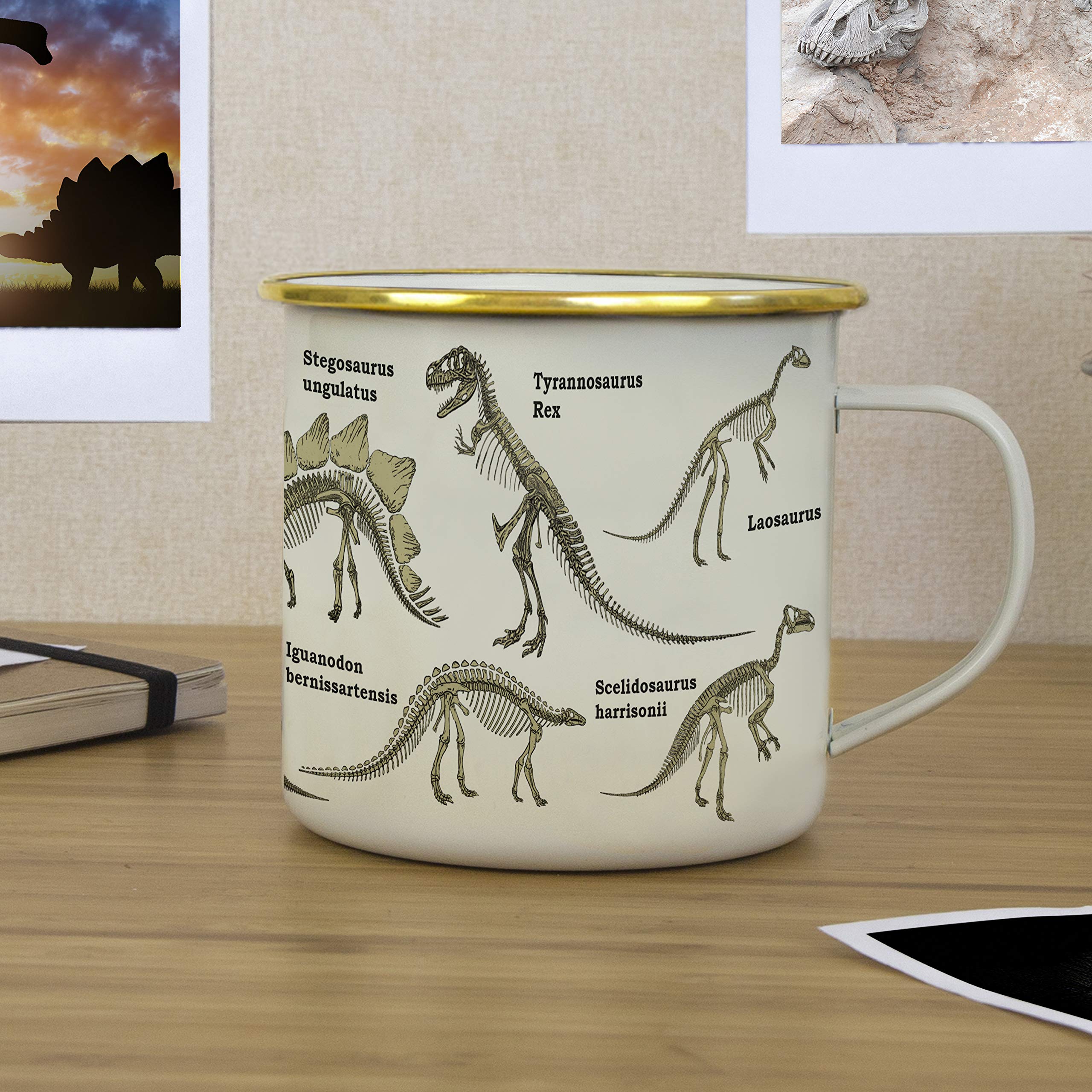 Gift Republic Dinosaur Enamel Outdoor Camping Mug Large Metal Coffee Cup Soup Hot Chocolate Campfire Mug Jurassic T-Rex Dino Des