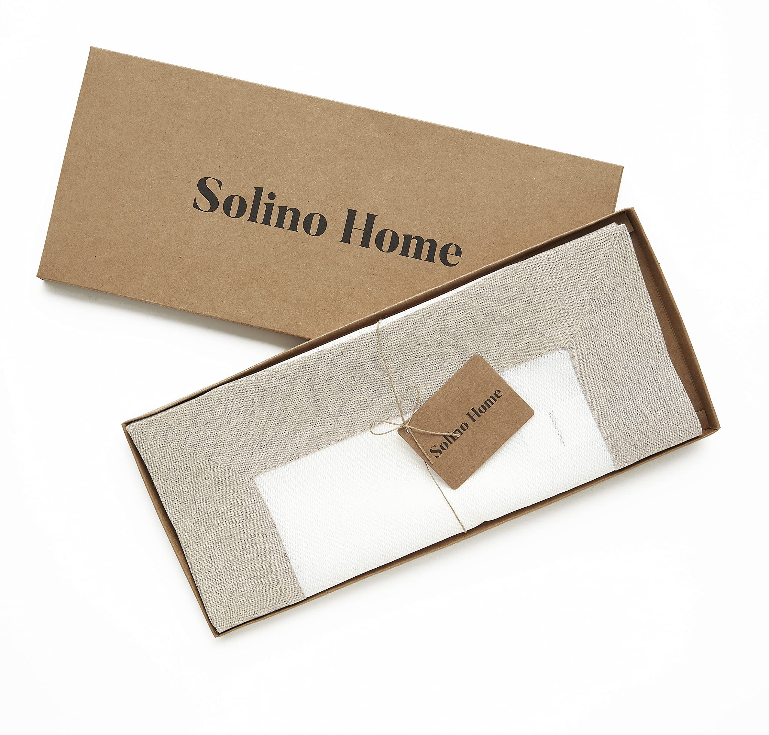 Solino Home Linen Table Runner 14 x 60 Inch - 100% Pure Linen Natural and White Table Runner for Spring  Summer  Dining - Handcrafted from European Flax and Machine Washable - Contempo