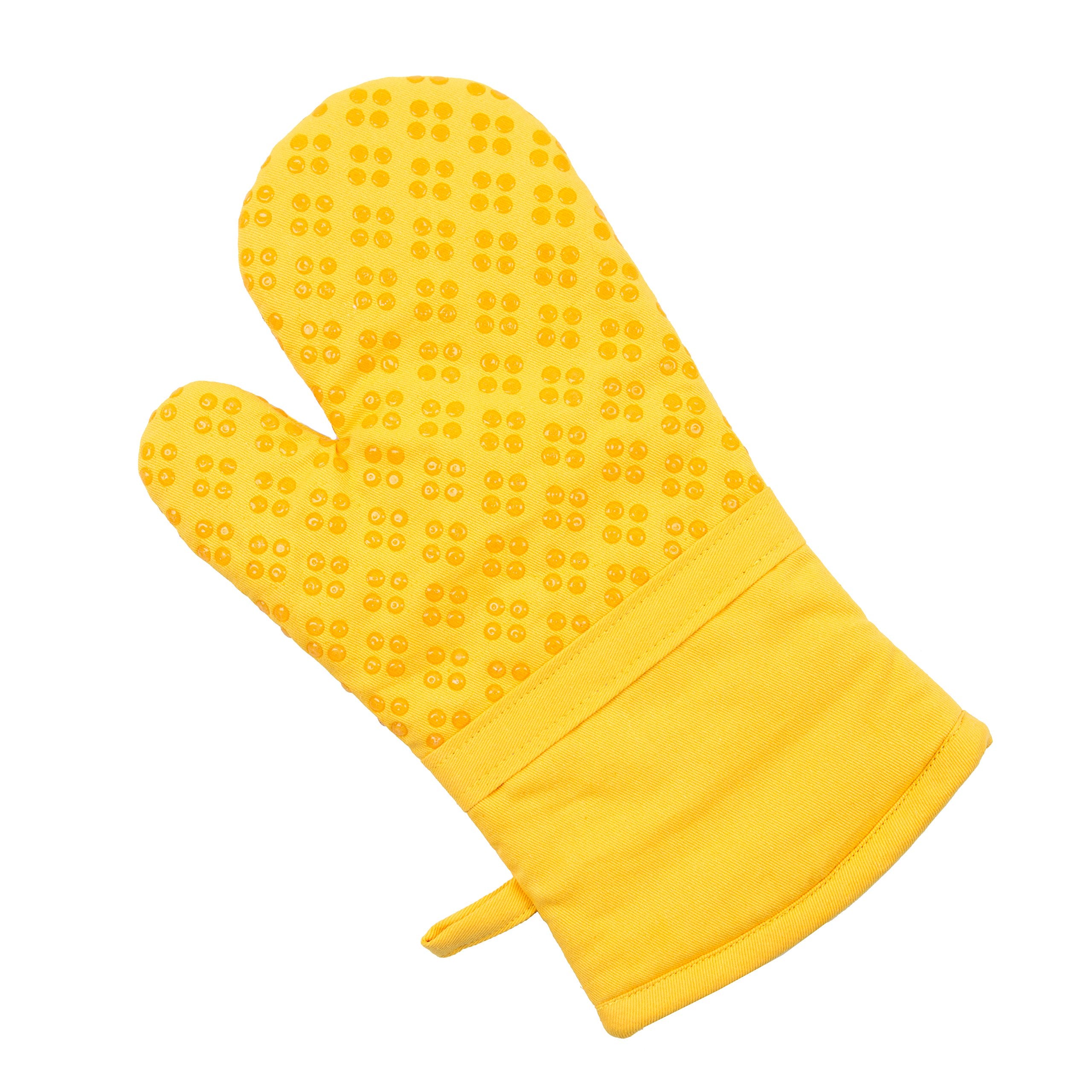 Oven Mitt And Pot Holders Silicone Set Of 3, Non-Slip Kitchen Hot Pads And Oven Mitts Set, Oeko-Tex 100% Cotton Shell, Yellow