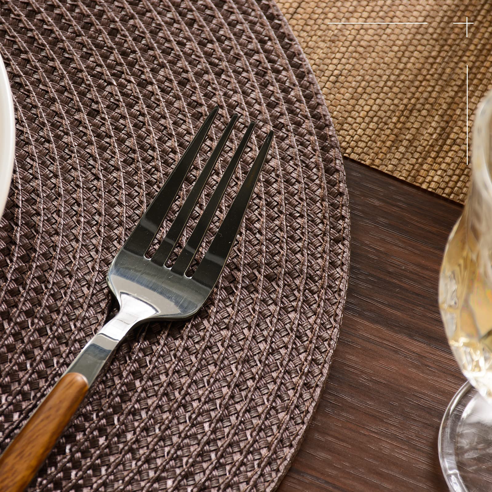 Funwheat Round Braided Placemats Set Of 6 Table Mats For Dining Tables Woven Washable Non-Slip Place Mats 15 Inch (Brown, 6Pcs)