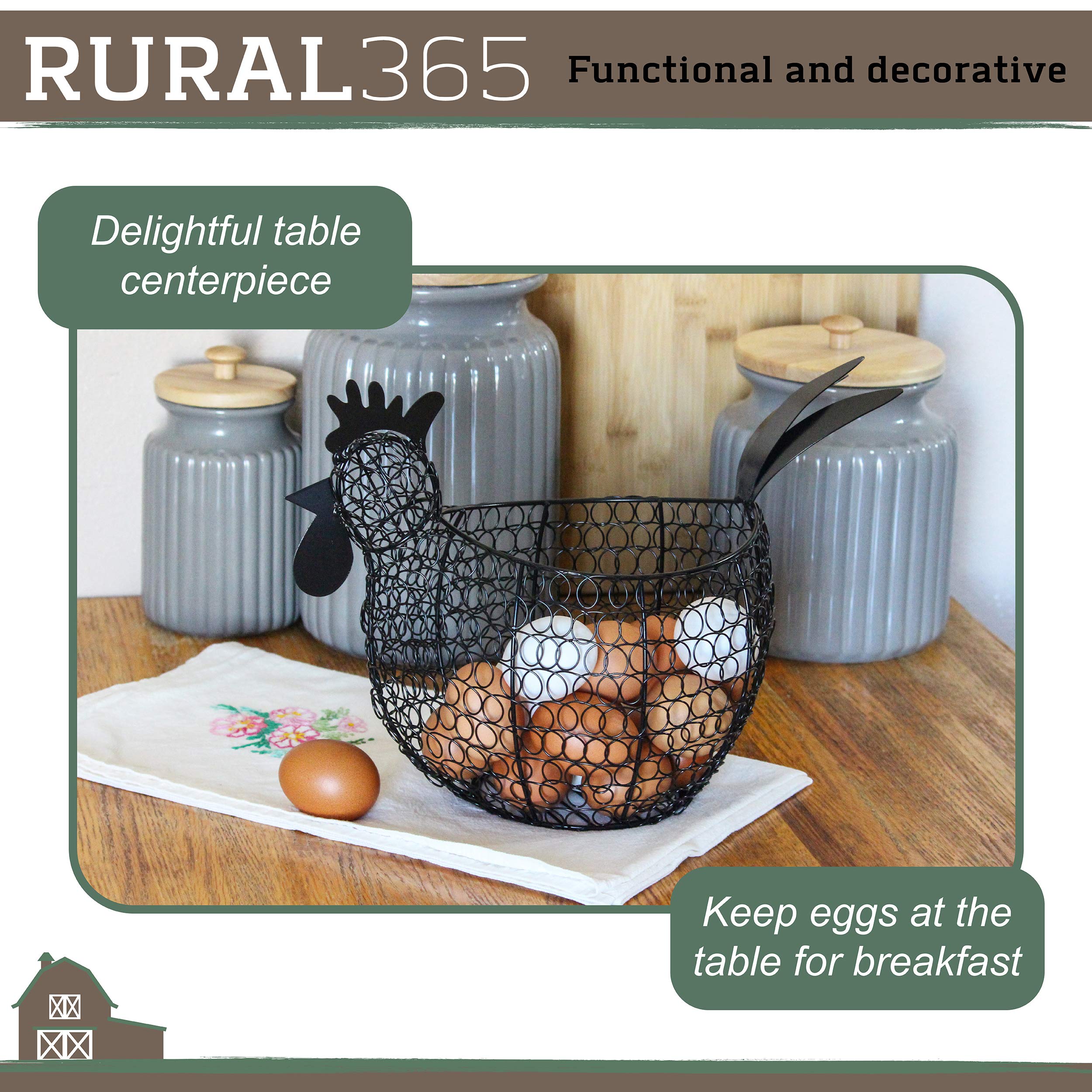 Rural365 Black Metal Chicken Egg Basket - Egg Basket For Gathering Fresh Eggs - Rustic Decor Chicken Basket Egg Holder