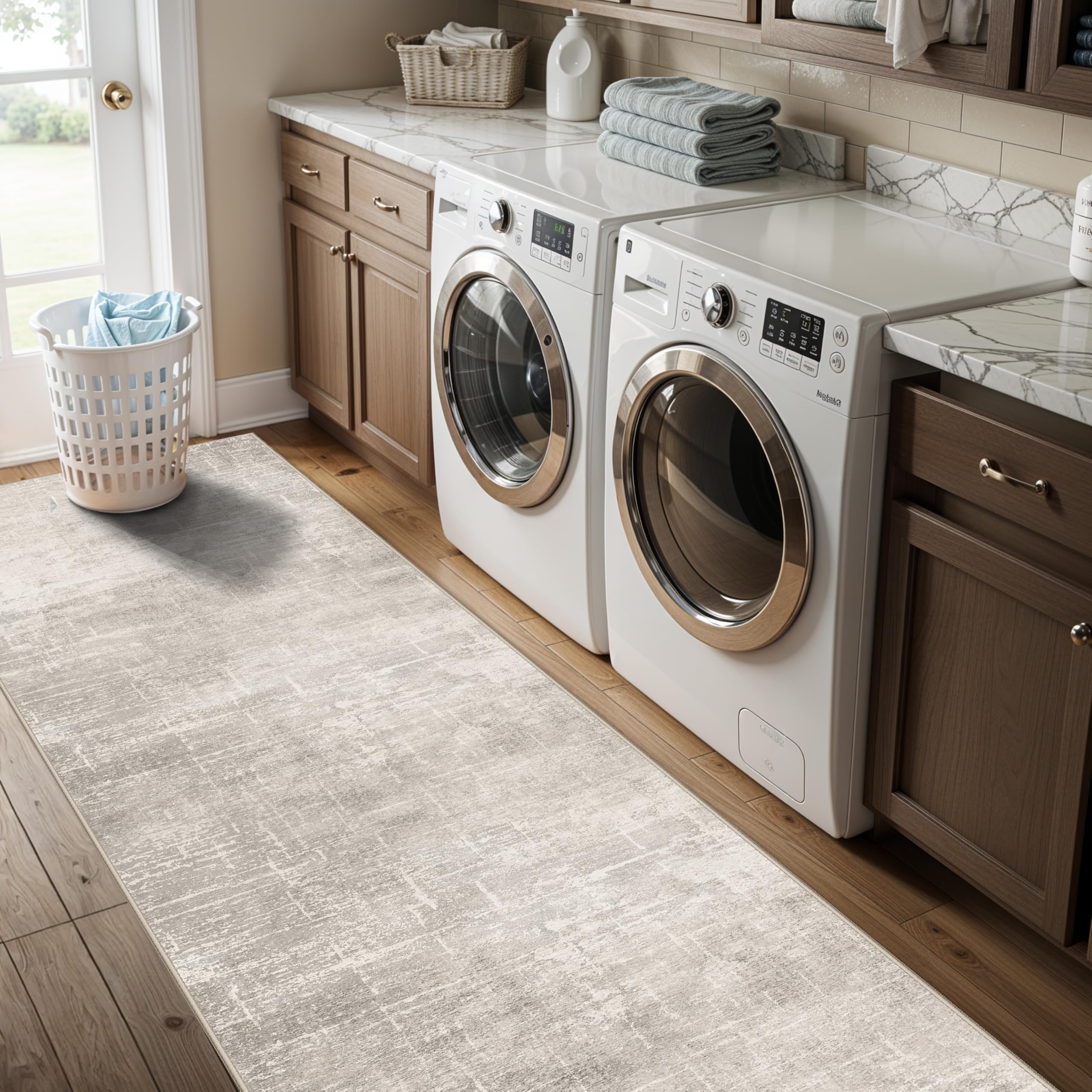 Abstract 2x10 Kitchen Rug Runners - Washable 10ft Hardwood Sink Rugs Non-Slip Hallway Entryway Area Rug Soft Floor Mat Indoor Fa