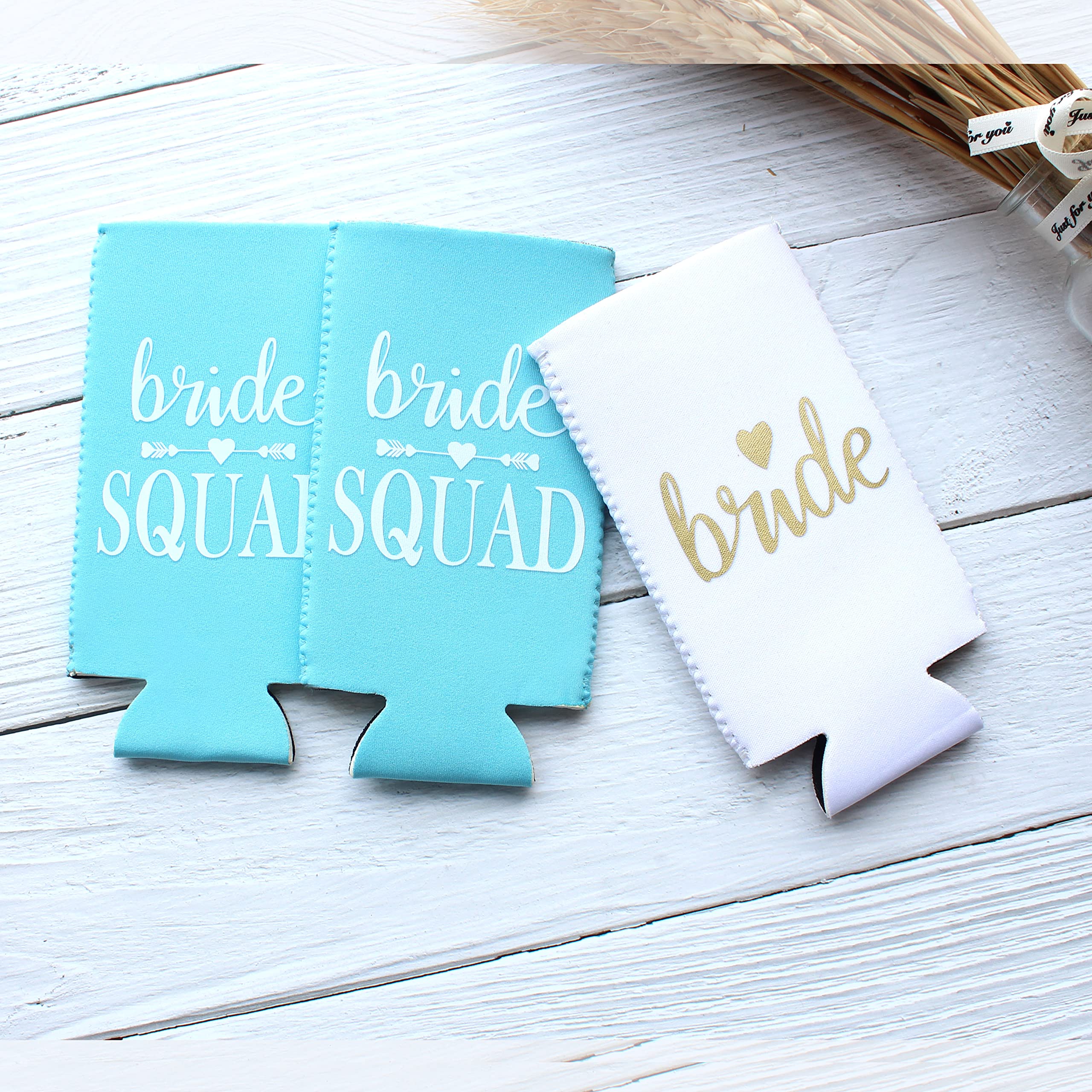 Partygifts&Beyond 10Packs Bachelorette Party Decorations Slim Can Cooler Bridesmaid Gifts Can Cooler Bride Squad Can Sleeves(Lak