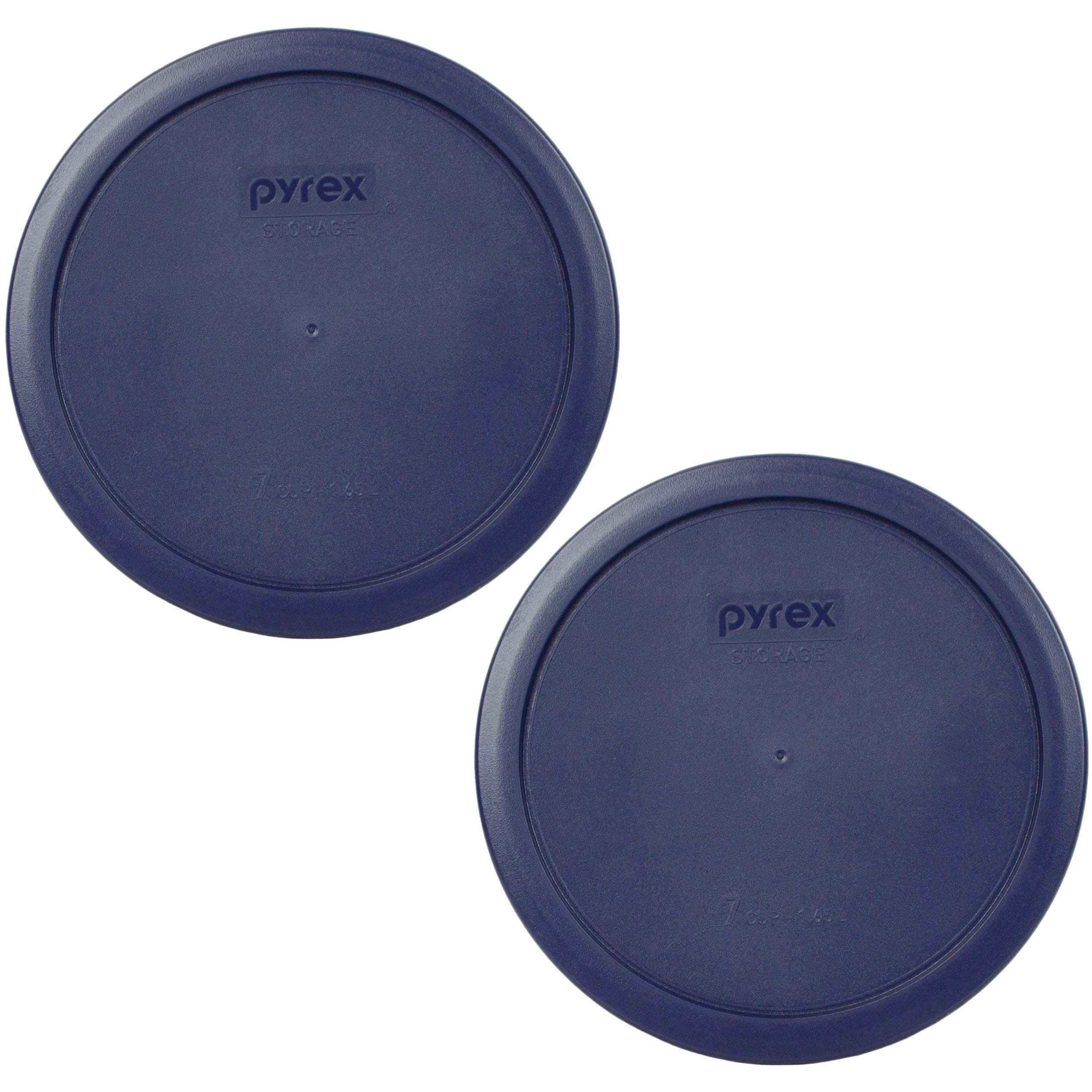 Pyrex 7402-Pc Dark Blue 6/7-Cup Round Plastic Food Storage Lids, Made In Usa - Original Genuine Pyrex Lids - 2 Pack