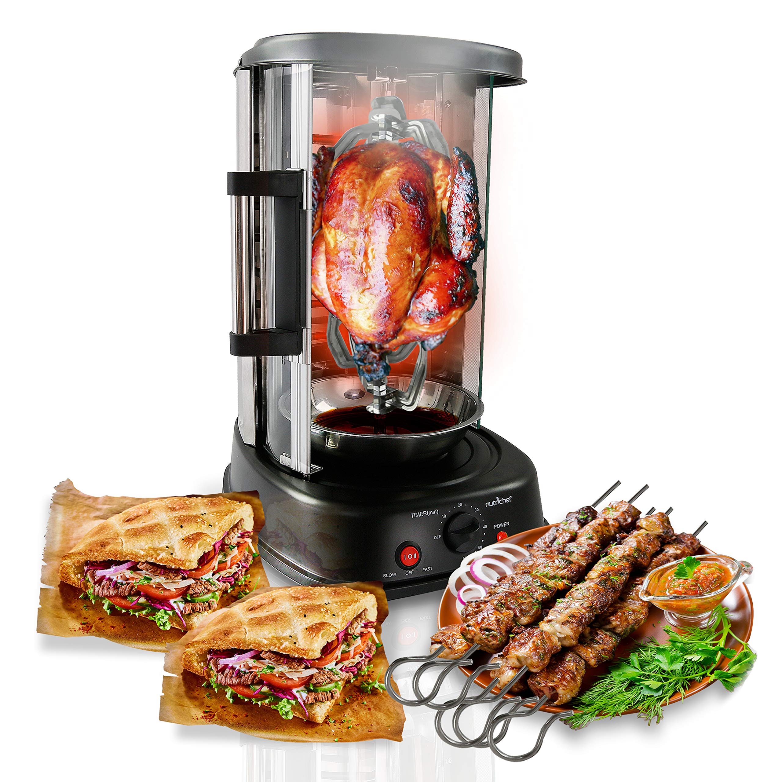 NutriChef Countertop Vertical Rotating Oven - Rotisserie Shawarma Machine, Kebob Machine, Stain Resistant & Energy Efficient W/H