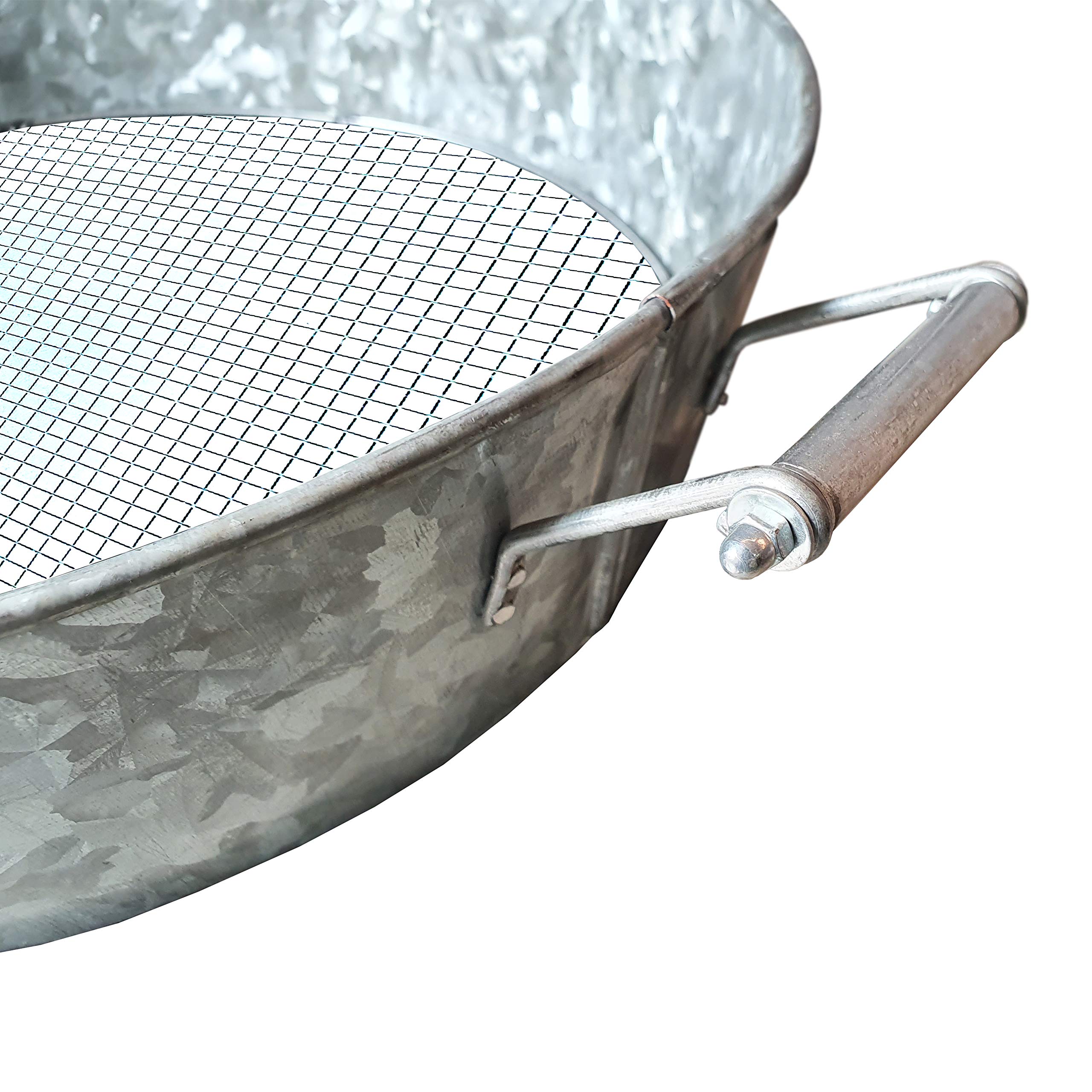 Benzara Round Galvanized Steel Compost Sifter, 4 x 19 x 15.75 in, Antique Silver, Model BM195216, Wire Mesh Design